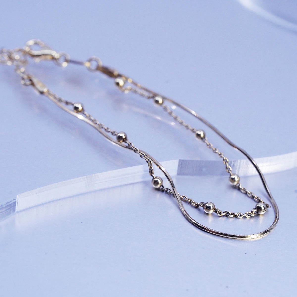 7", Dyadema Vermeil Gold Sterling Silver Bracelet, Double Strands 925 Chains
