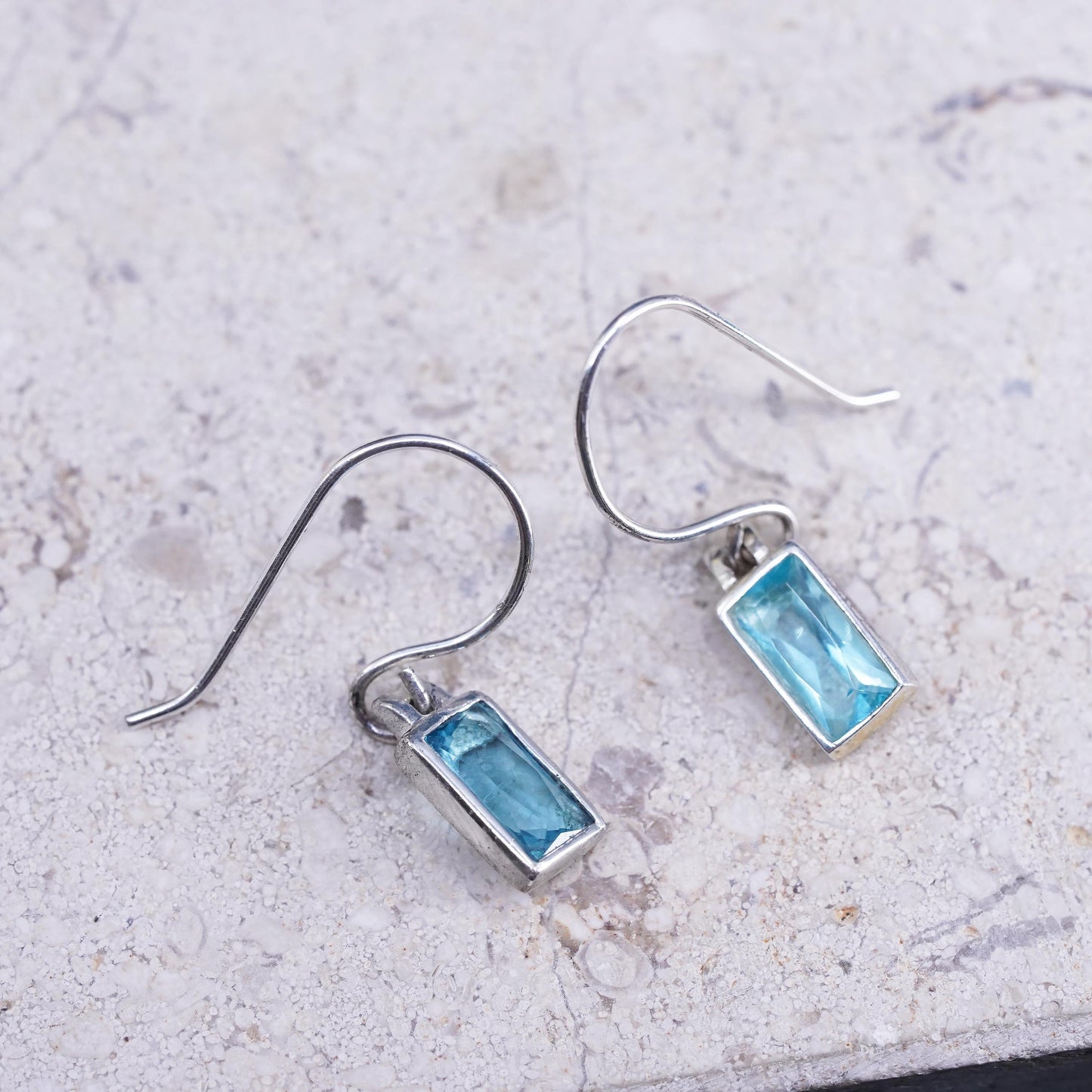 Vintage sterling 925 silver handmade earrings with blue Crystal