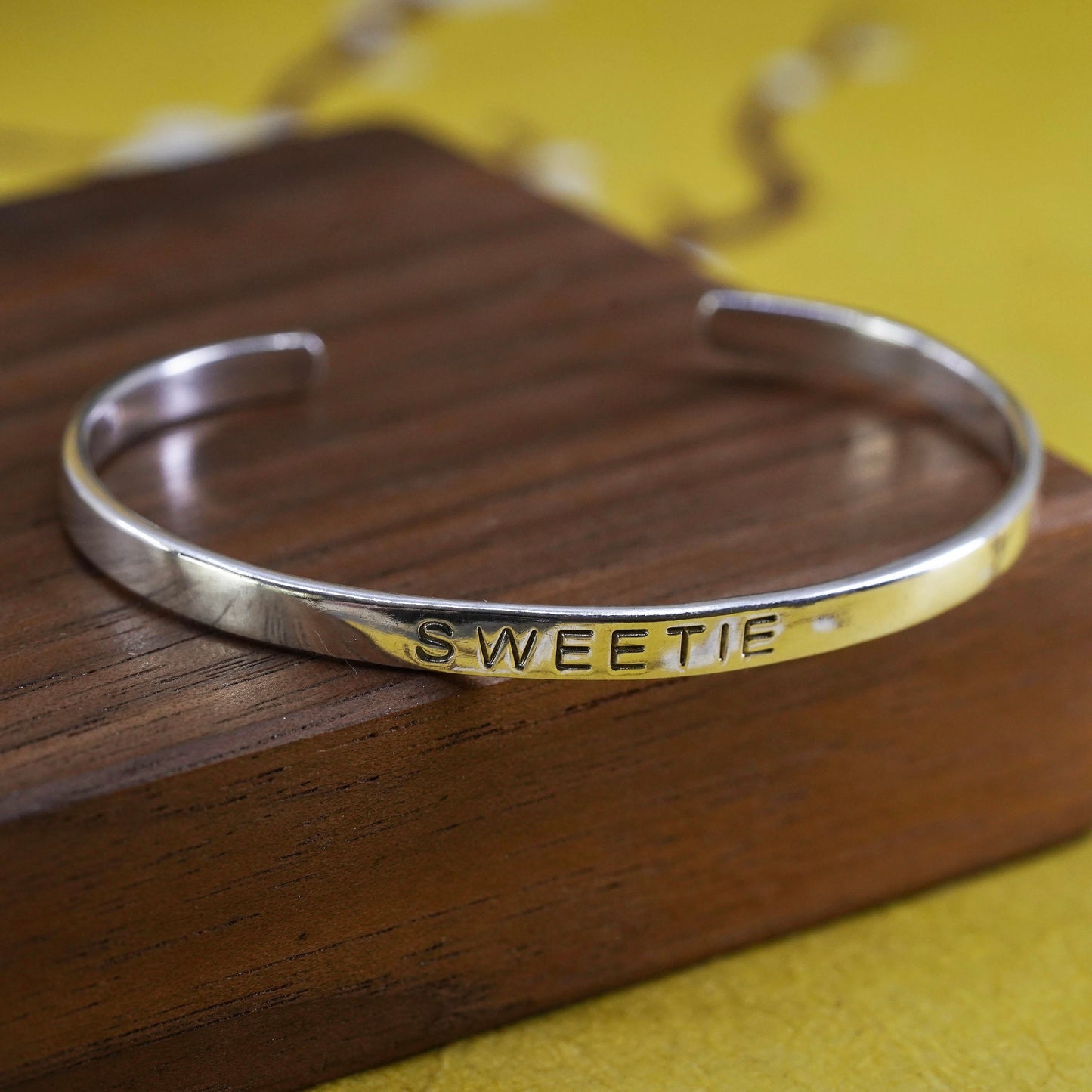 5", southwestern Sterling silver handmade bracelet, 925 cuff embossed “Sweetie”