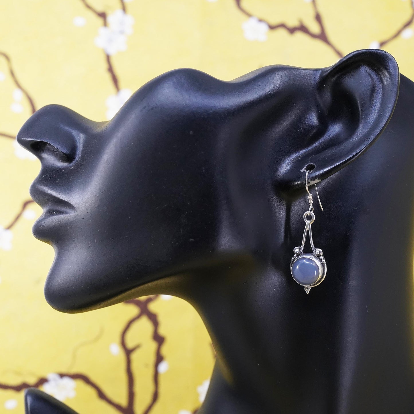 Vintage Sterling 925 silver handmade earrings with blue chalcedony beads