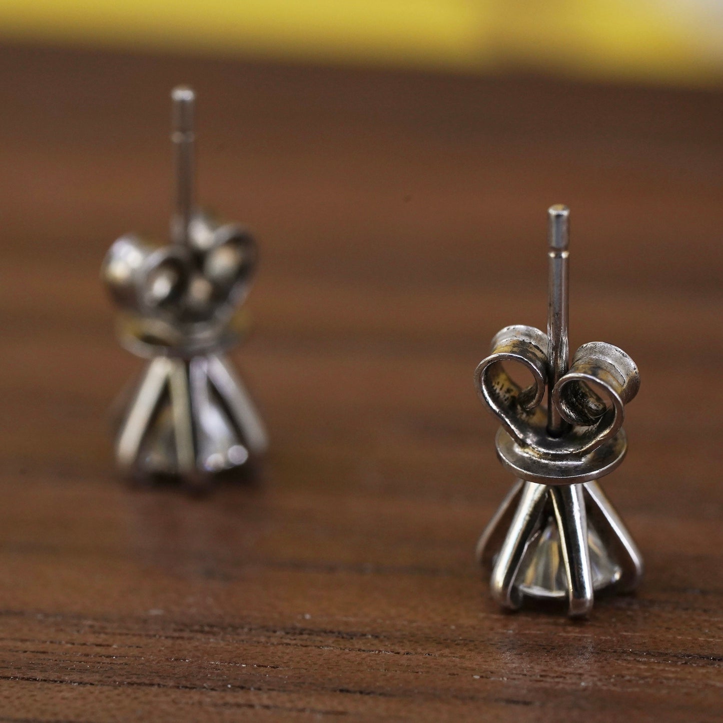 4mm, vintage Sterling silver clear round crystal studs, cz earrings