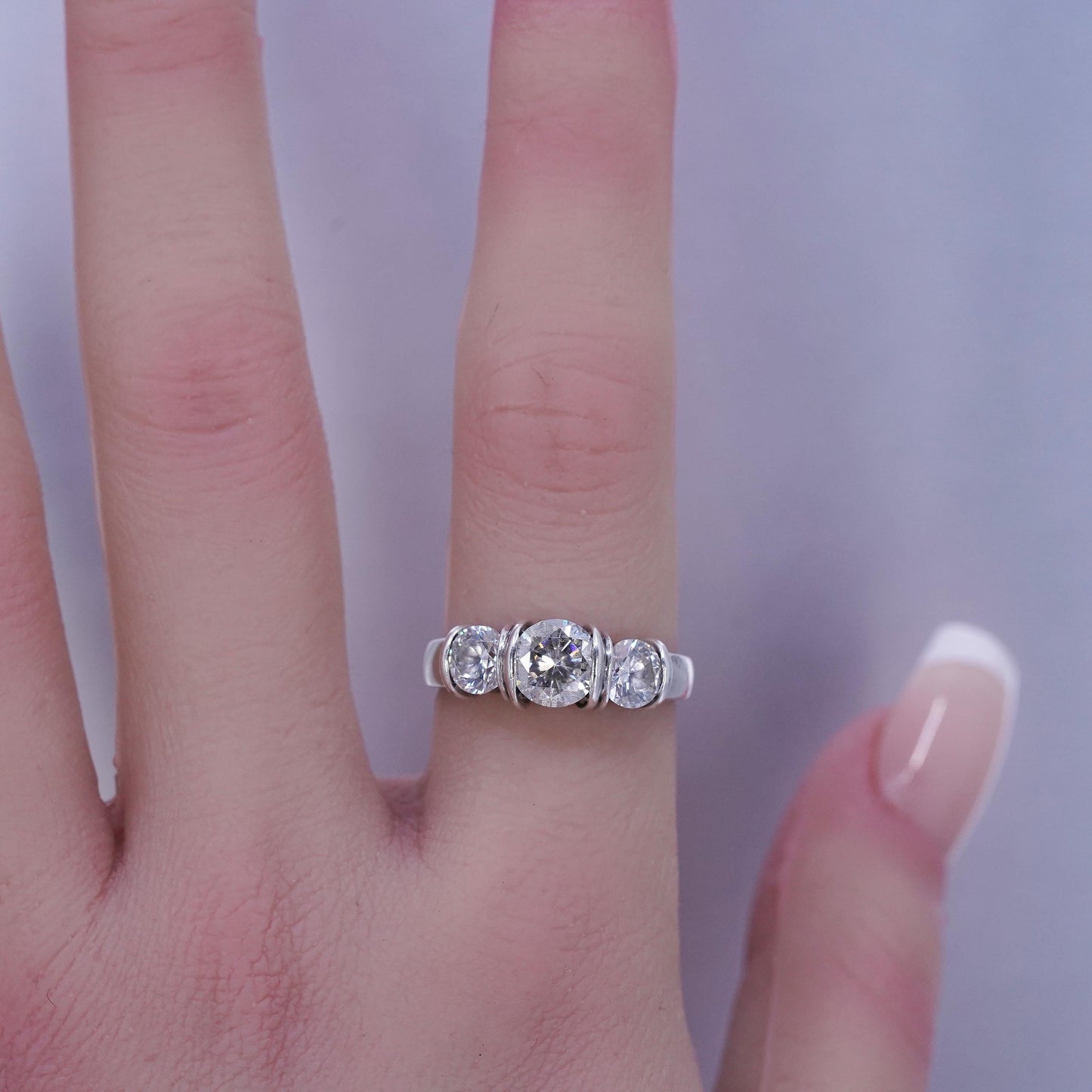 Size 7, vintage Sterling 925 silver handmade engagement ring with cluster Cz