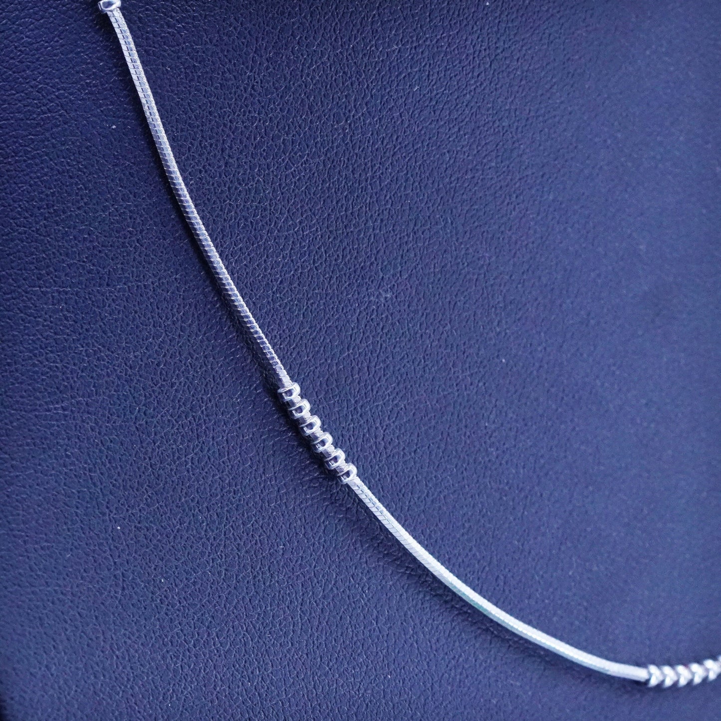16", 1mm, Vintage sterling silver snake chain with beads, Italy 925 necklace