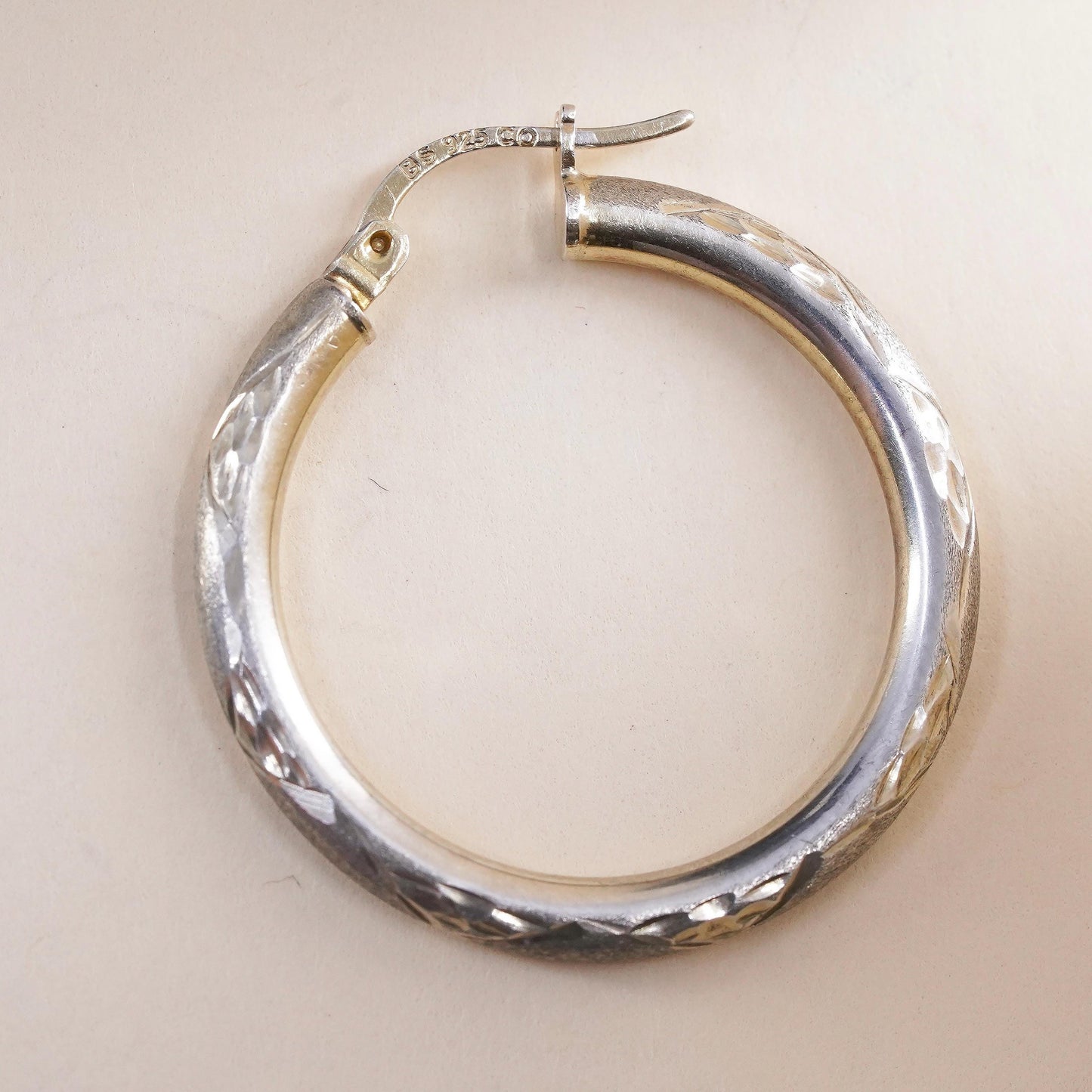 1", Vintage sterling silver loop single earring, primitive textured hoop