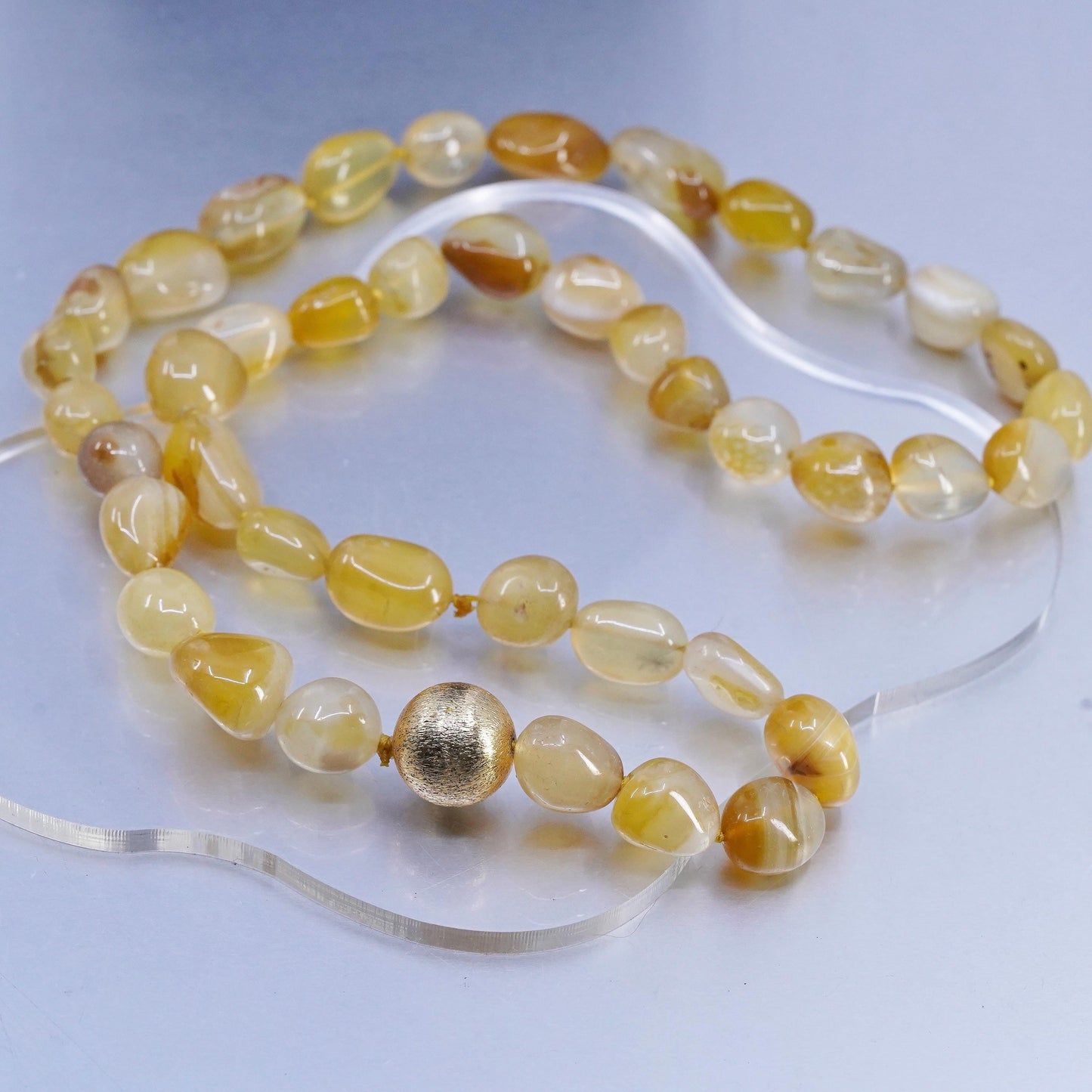 26", Vintage handmade yellow agate nugget necklace