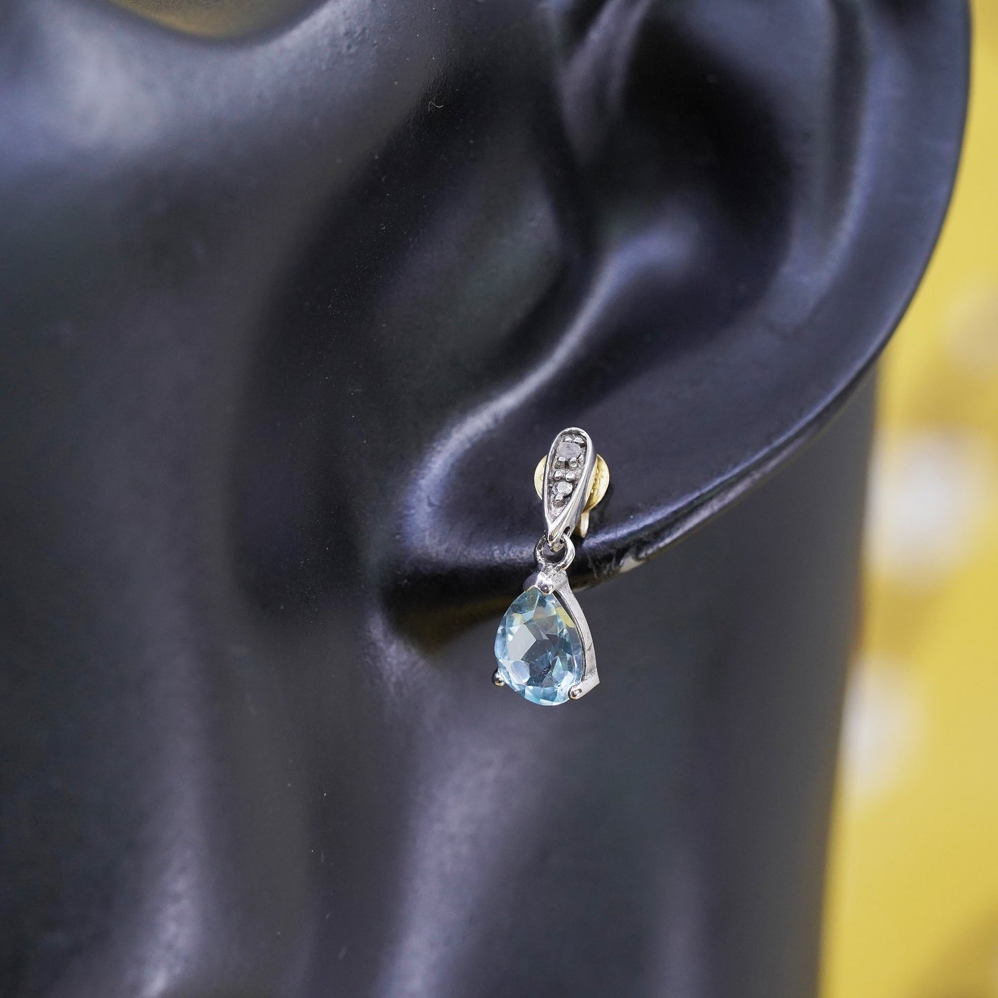 Vintage sterling 925 silver handmade earrings with teardrop topaz