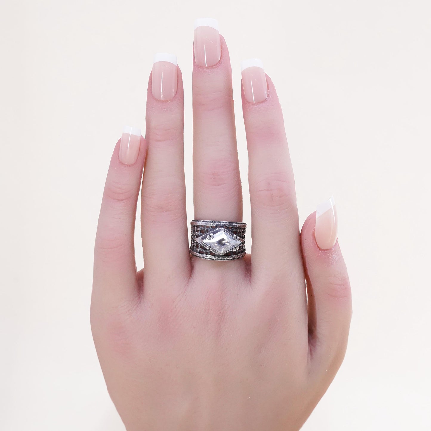 Size 7.5, Silpada 925 Sterling Silver Cubic Zirconia Filigree Ring CZ R1737