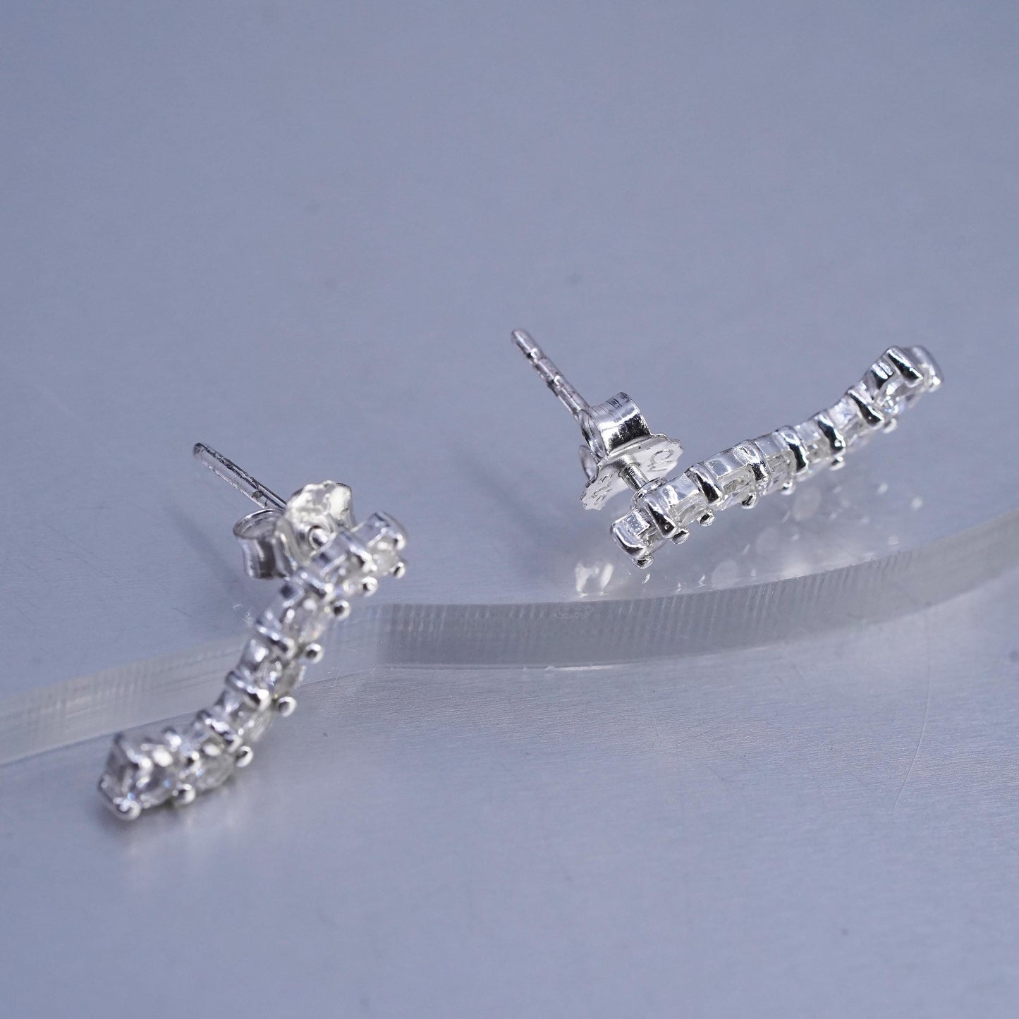 Vintage Sterling 925 silver earrings, wavy studs with cz inlay