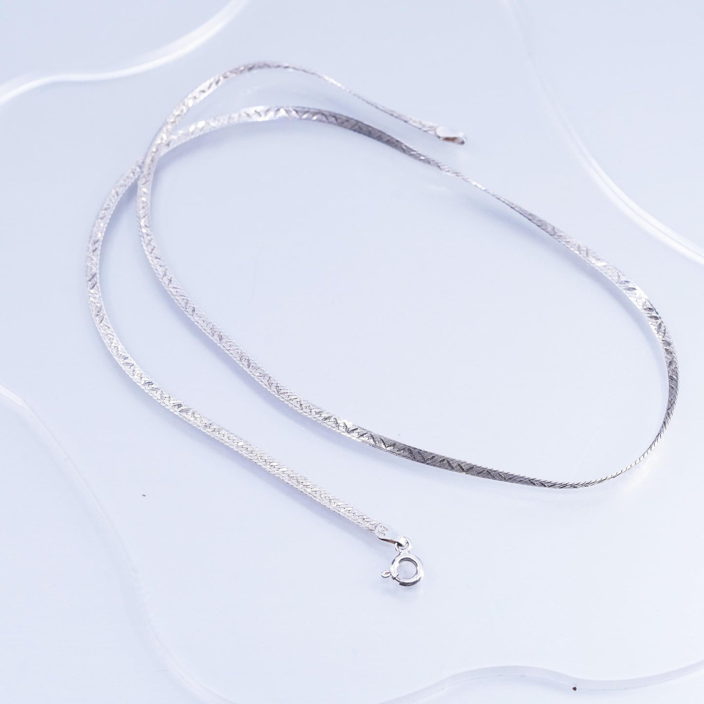 18”, vintage Italian Sterling 925 silver textured herringbone chain necklace