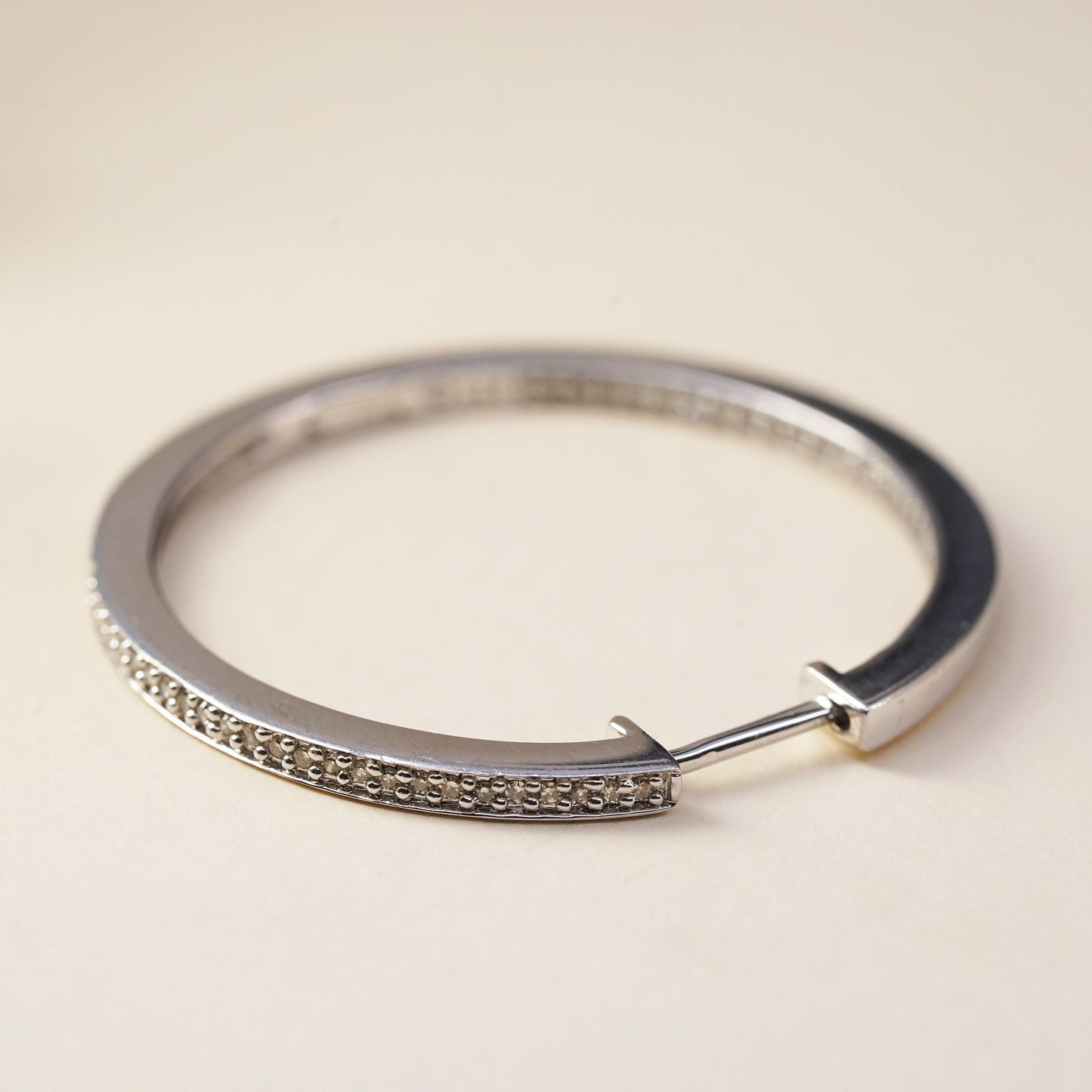 1.25", Vintage sterling silver loop single earring, hoop with cluster diamonds