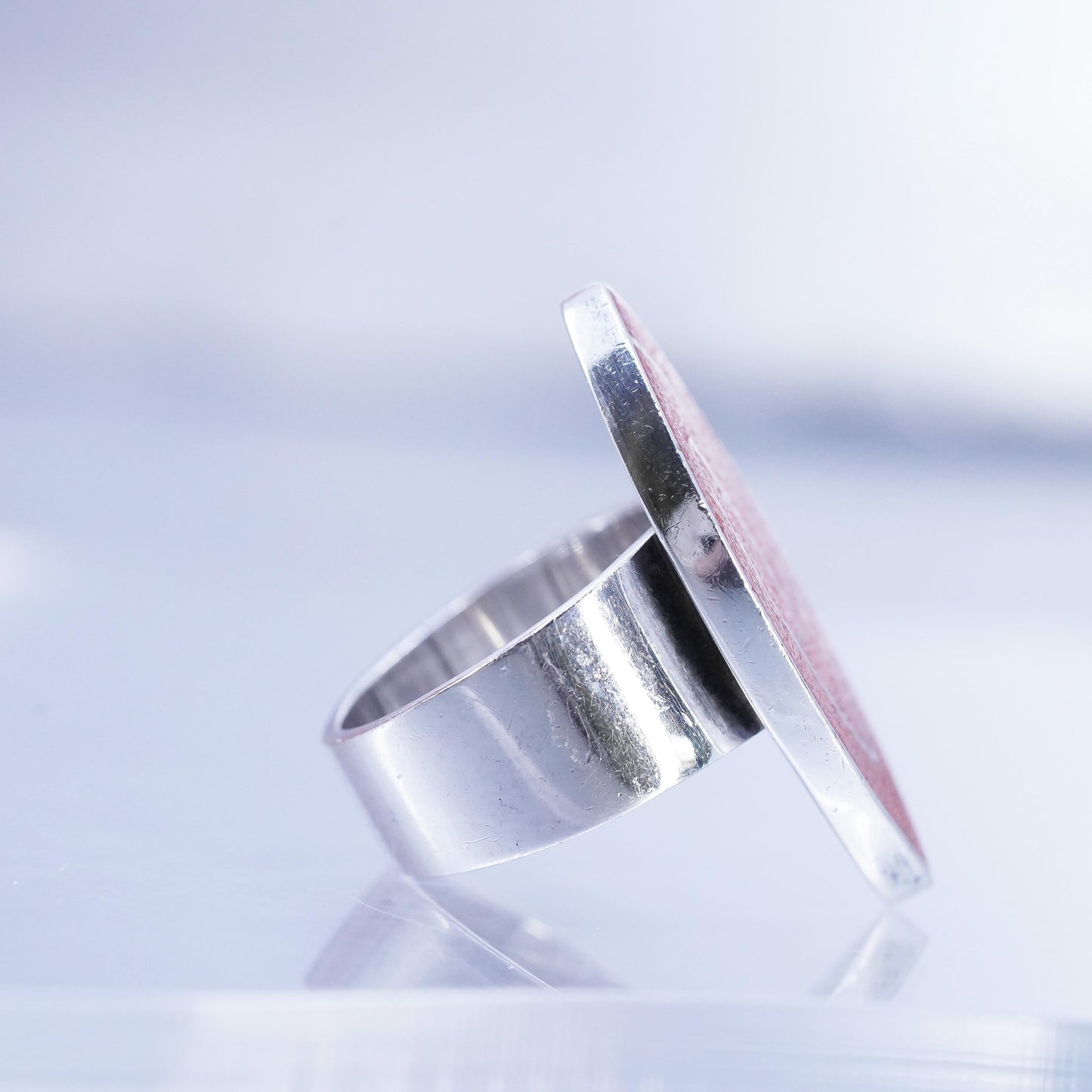Size 7.5, southwestern Sterling 925 silver handmade spiral ring with coral