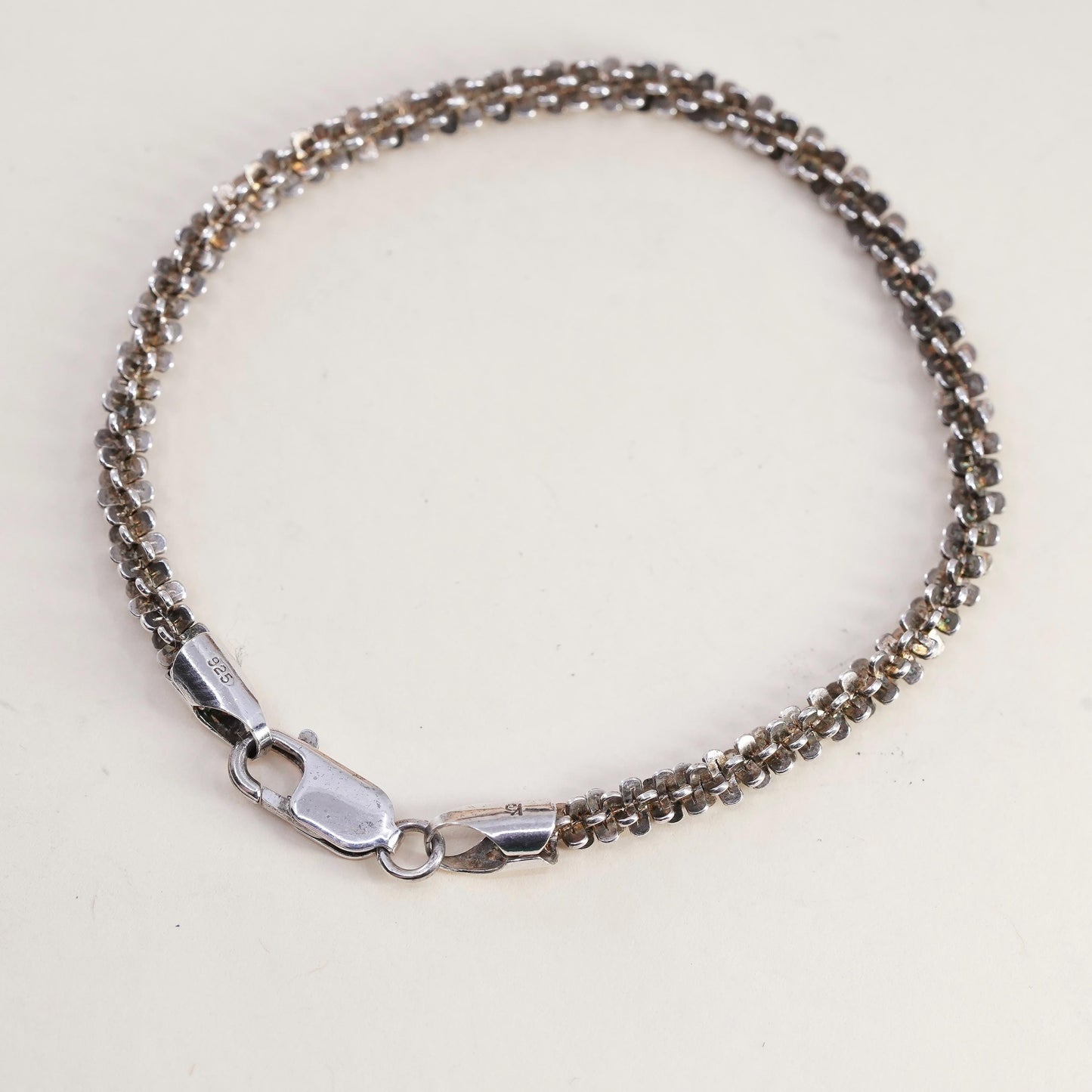 7", 4mm, Vintage Italian sterling silver bracelet, 925 twisted fancy chain