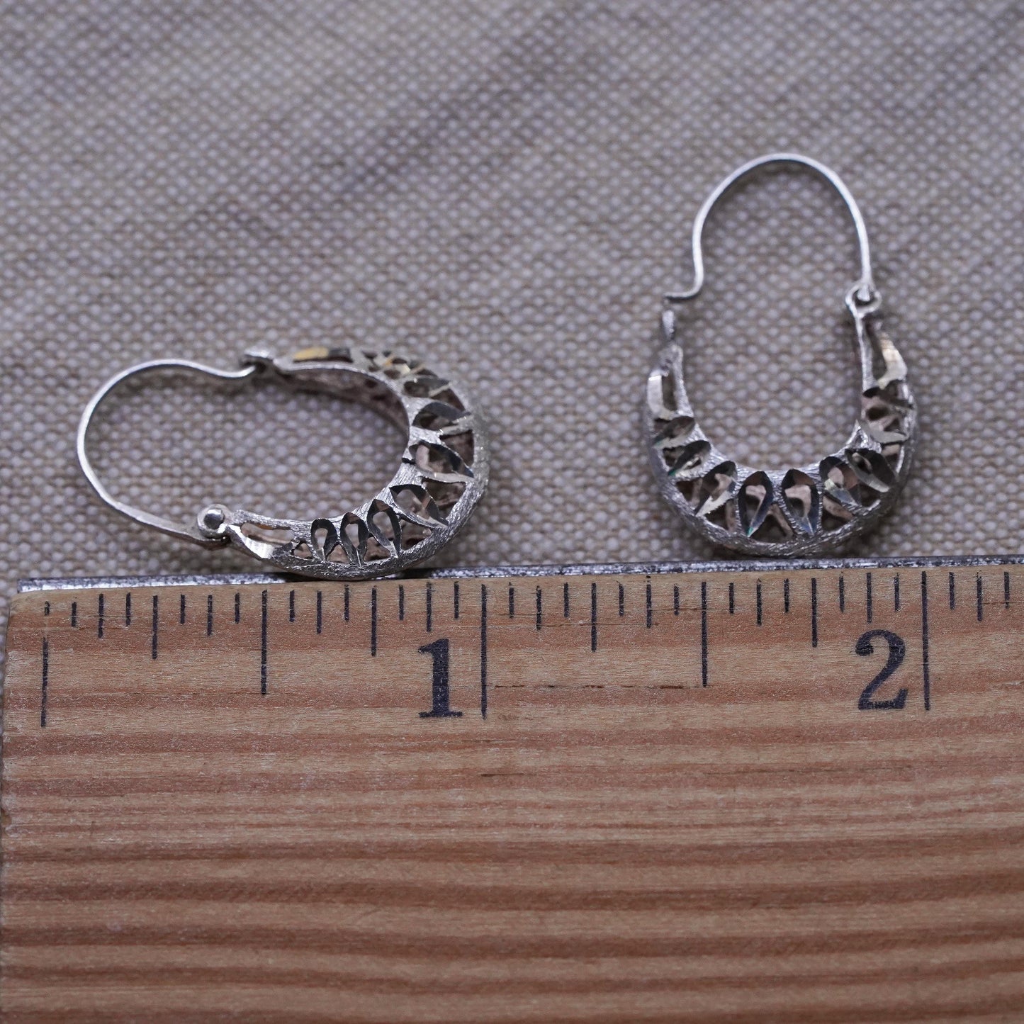 1”, vintage Sterling silver filigree hoop earrings, 925 handmade huggie