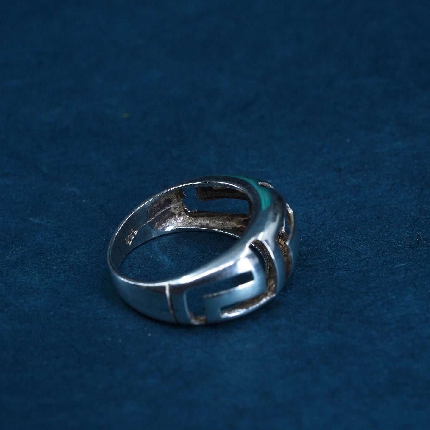 Size 7, vintage Sterling silver handmade ring, 925 silver band with Greek key