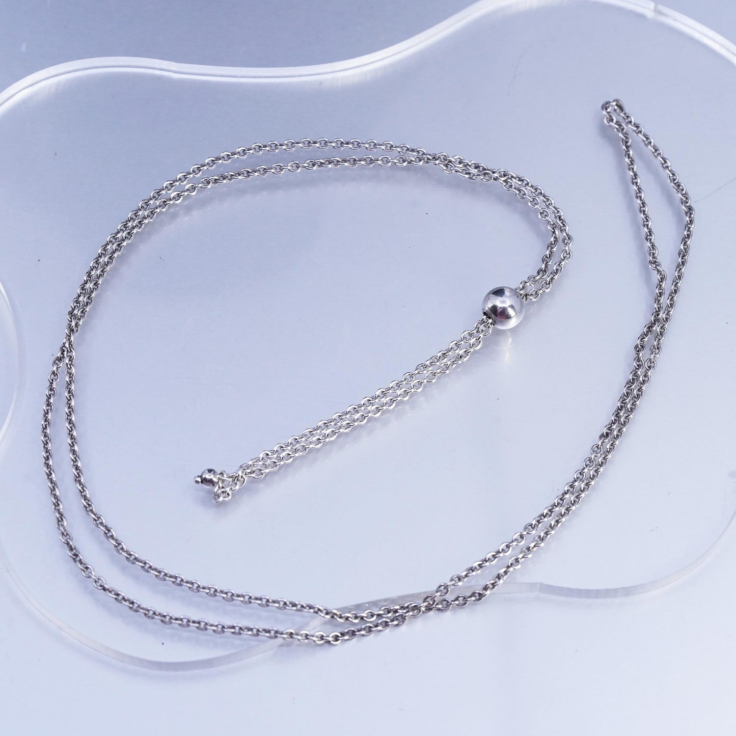 36" 2mm, vintage Sterling 925 silver extra long circle necklace with bead slide
