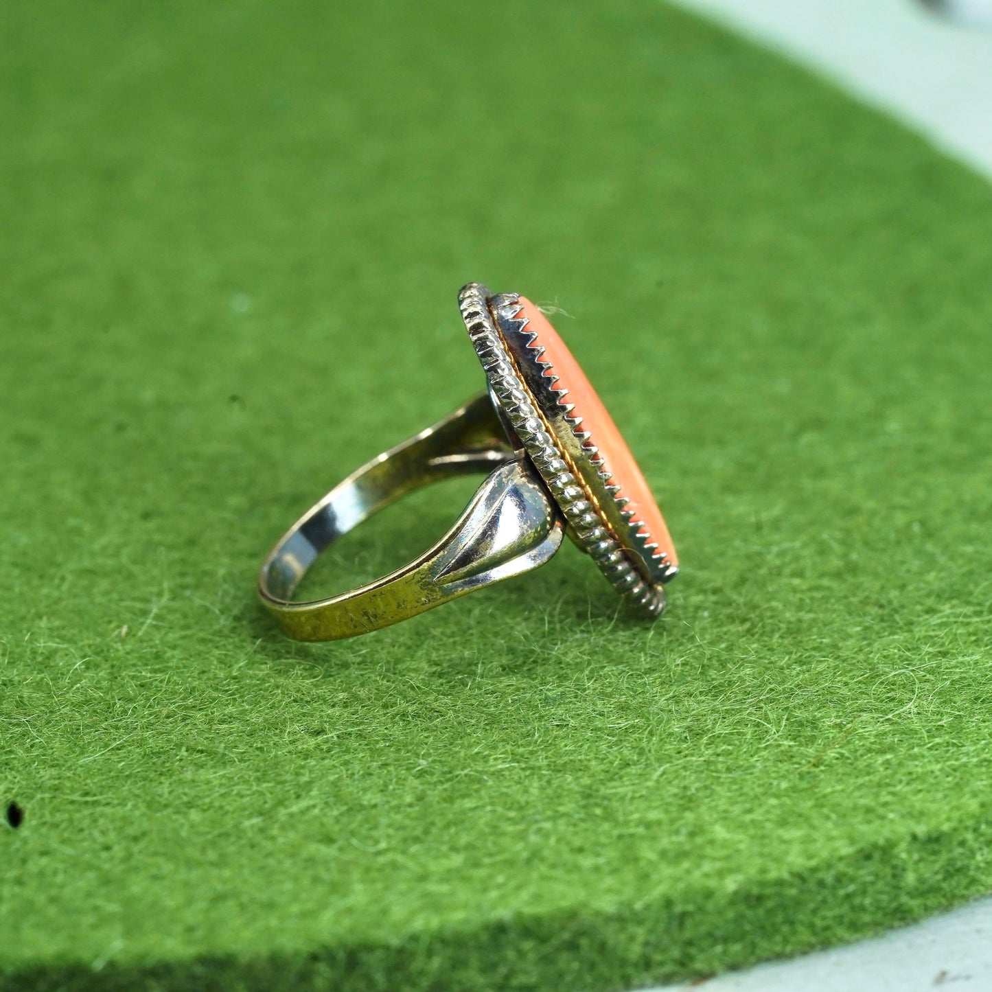 Size 5, 1930s Sterling 925 Silver JP Pacific Jewelry Company orange stone Ring