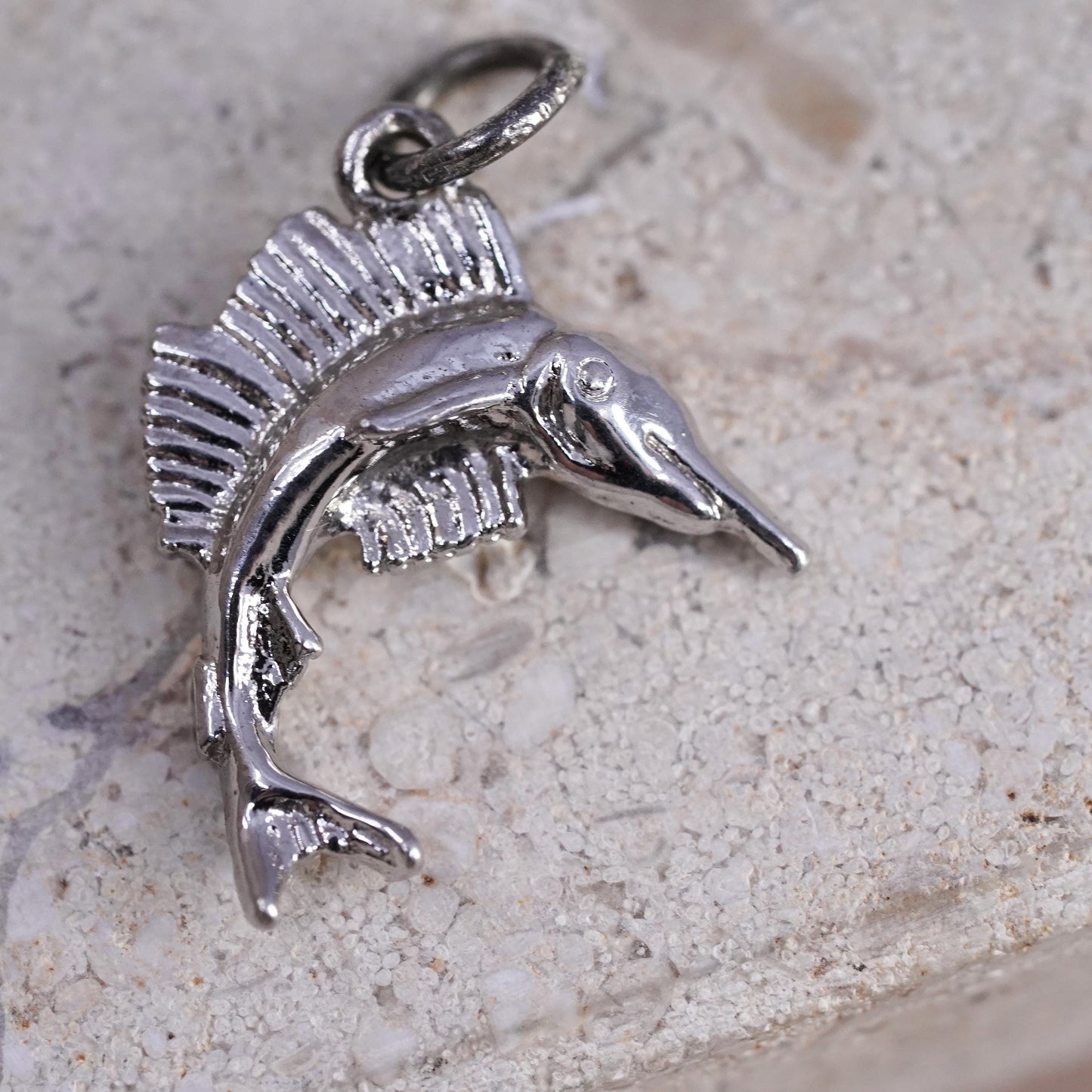 Vintage Sterling silver handmade pendant, 925 swordfish fish charm