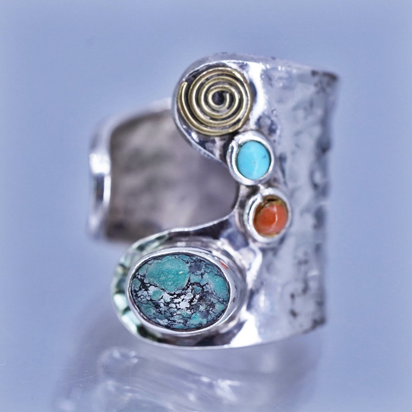Size adjustable, Native American navajo Sterling 925 silver wrap ring turquoise