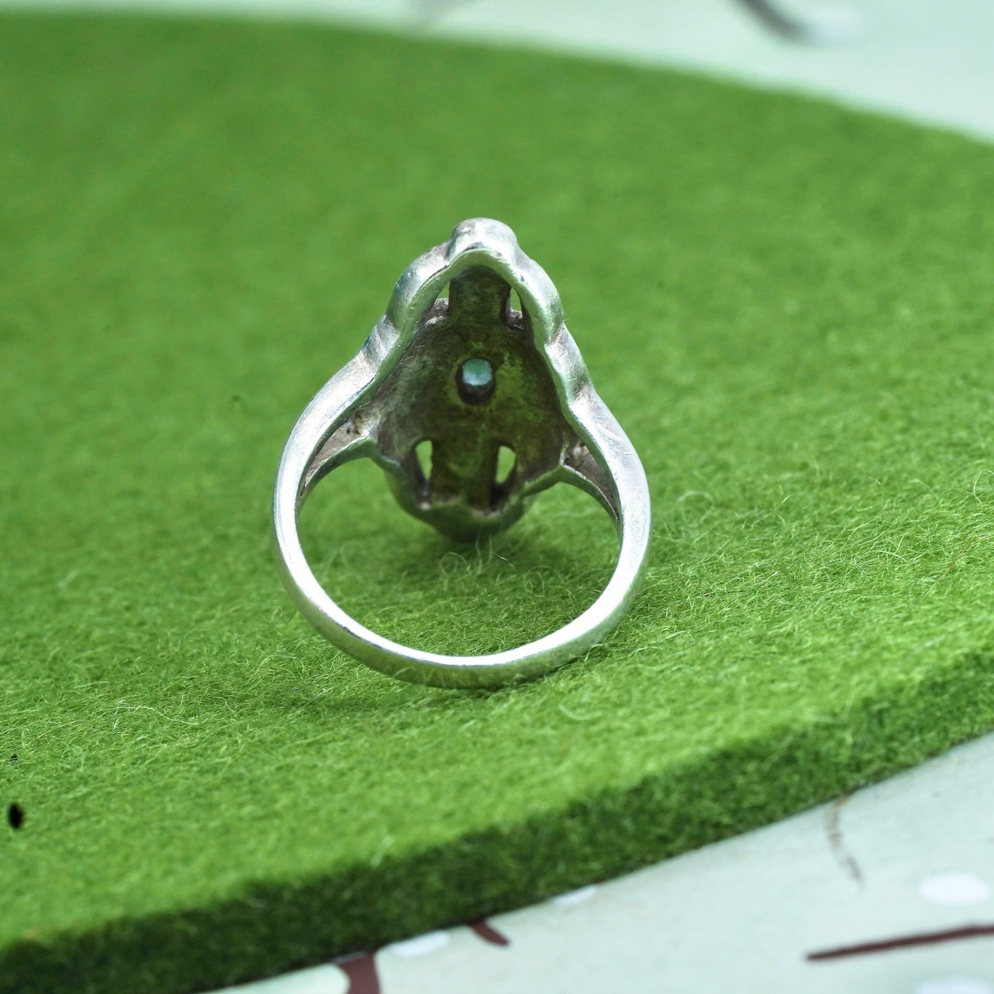 Size 8.25, vintage Sterling silver statement engagement ring with blue topaz