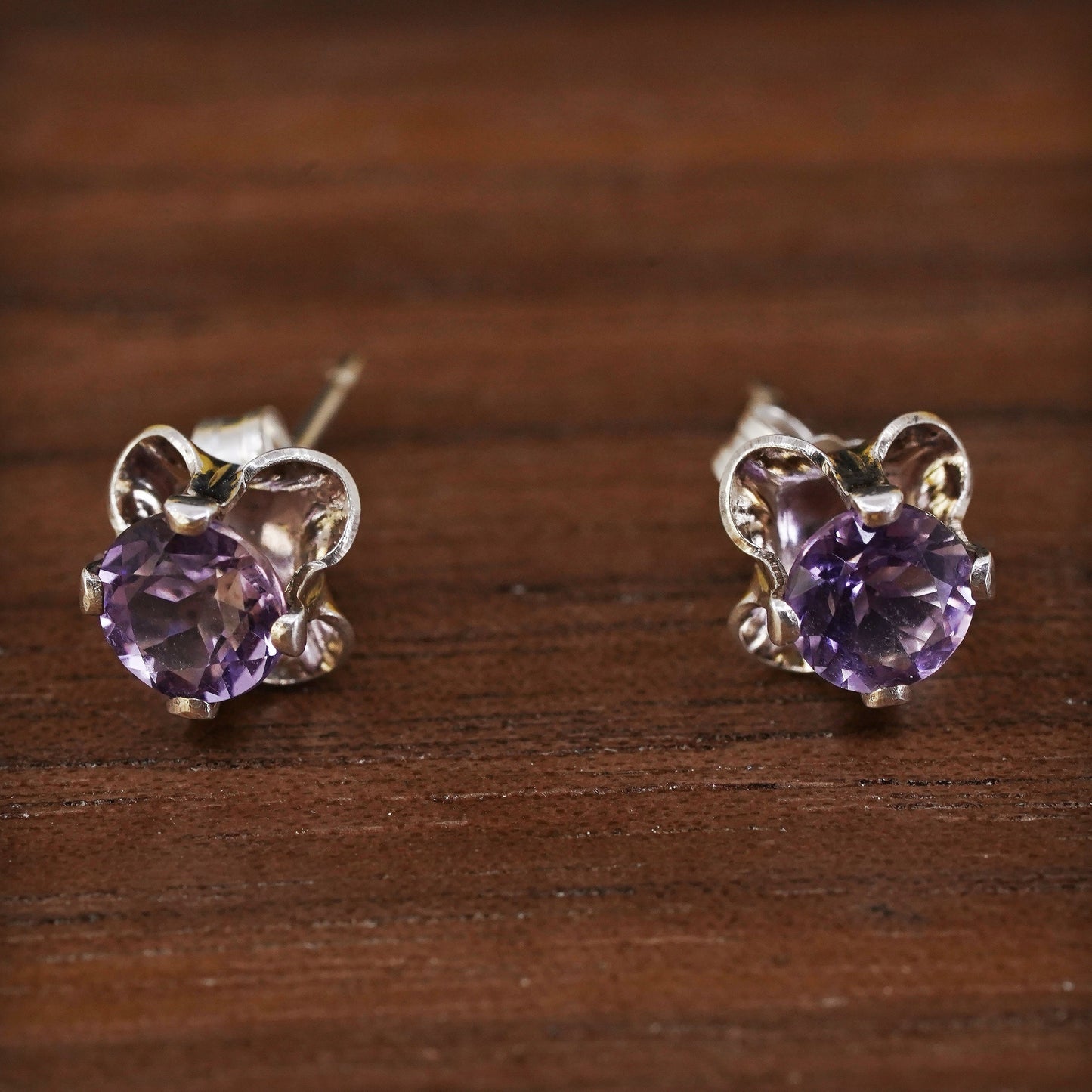 Vintage Sterling 925 silver amethyst studs, earrings