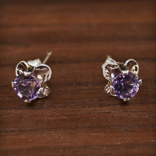 Vintage Sterling 925 silver amethyst studs, earrings