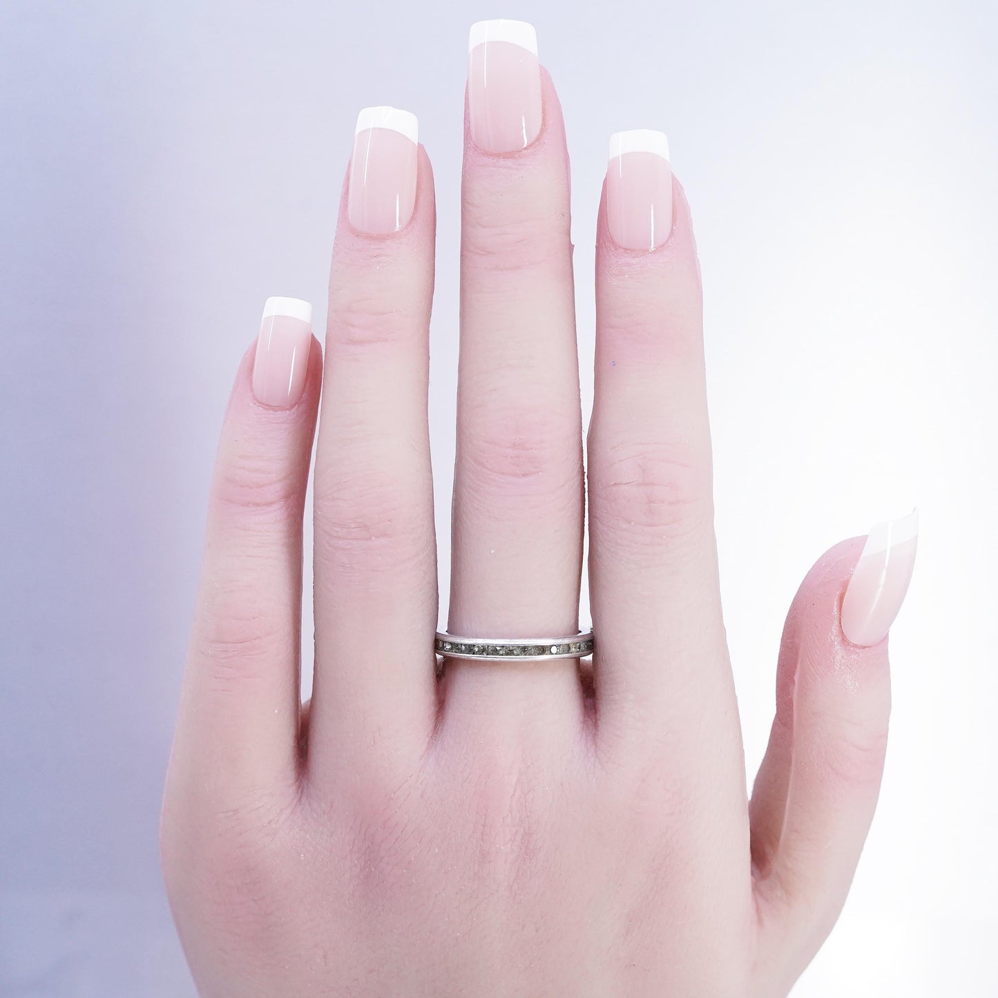 Size 8, vintage Sterling 925 silver handmade statement band ring w/ cluster Cz