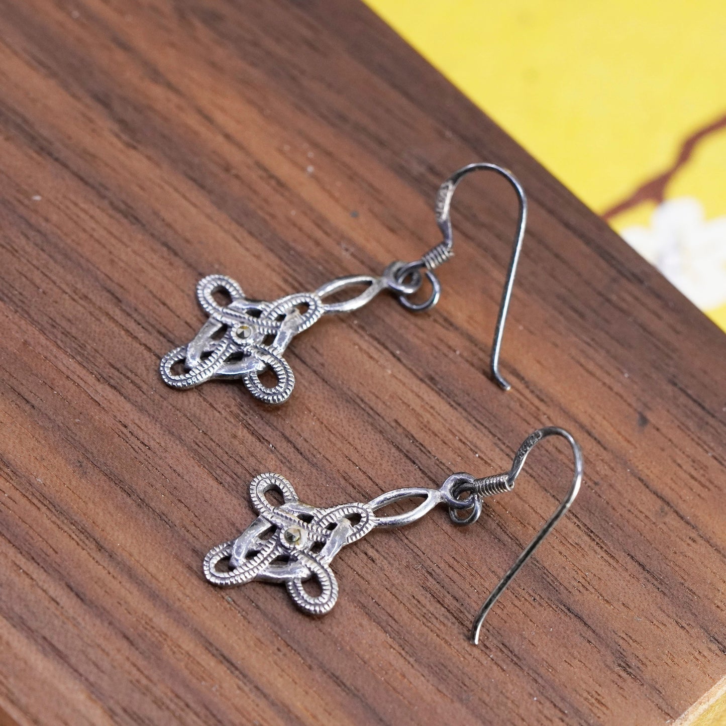 Vintage Sterling silver Irish handmade dangles, 925 cross earrings