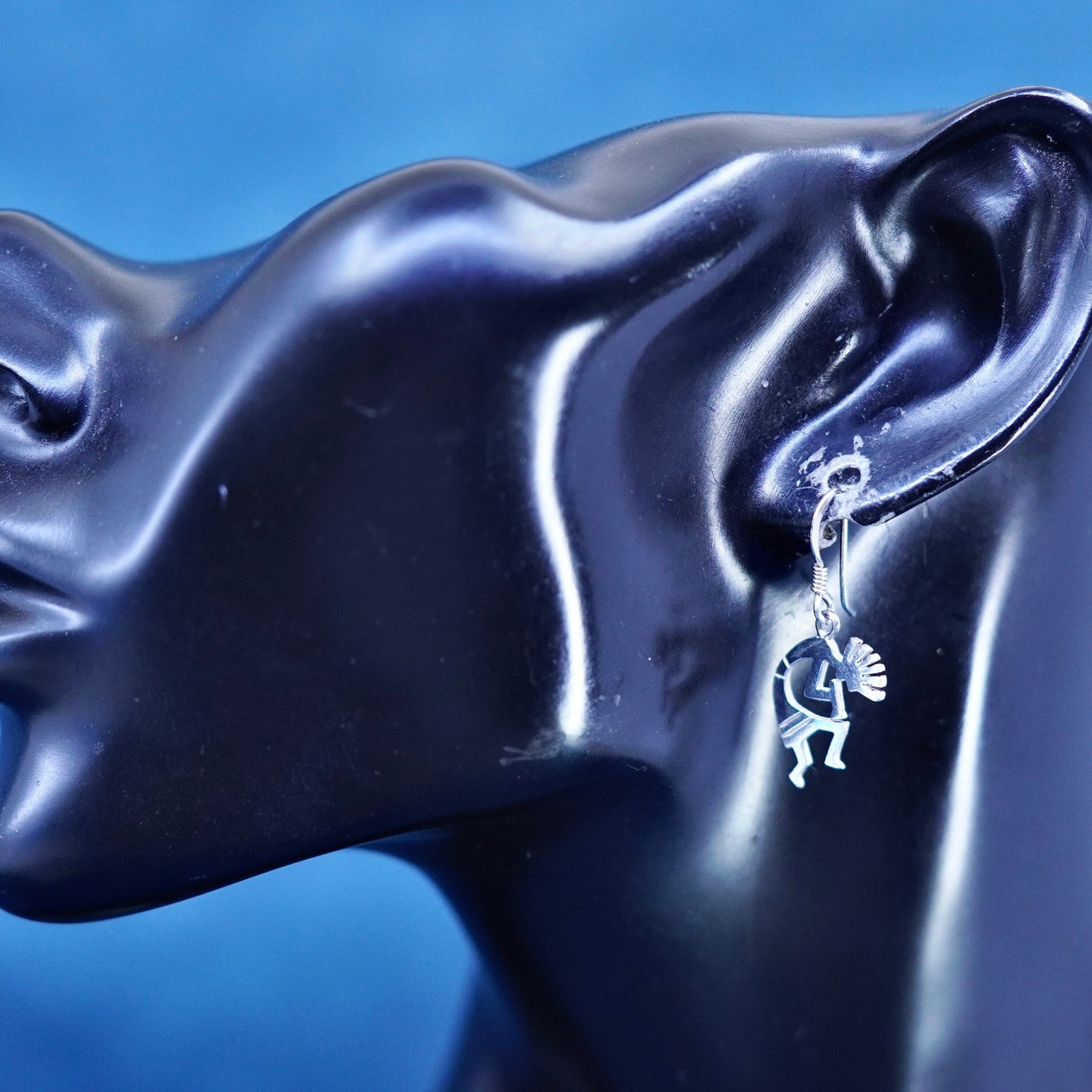Native American Sterling silver Handmade earrings, 925 Kokopelli Dangles