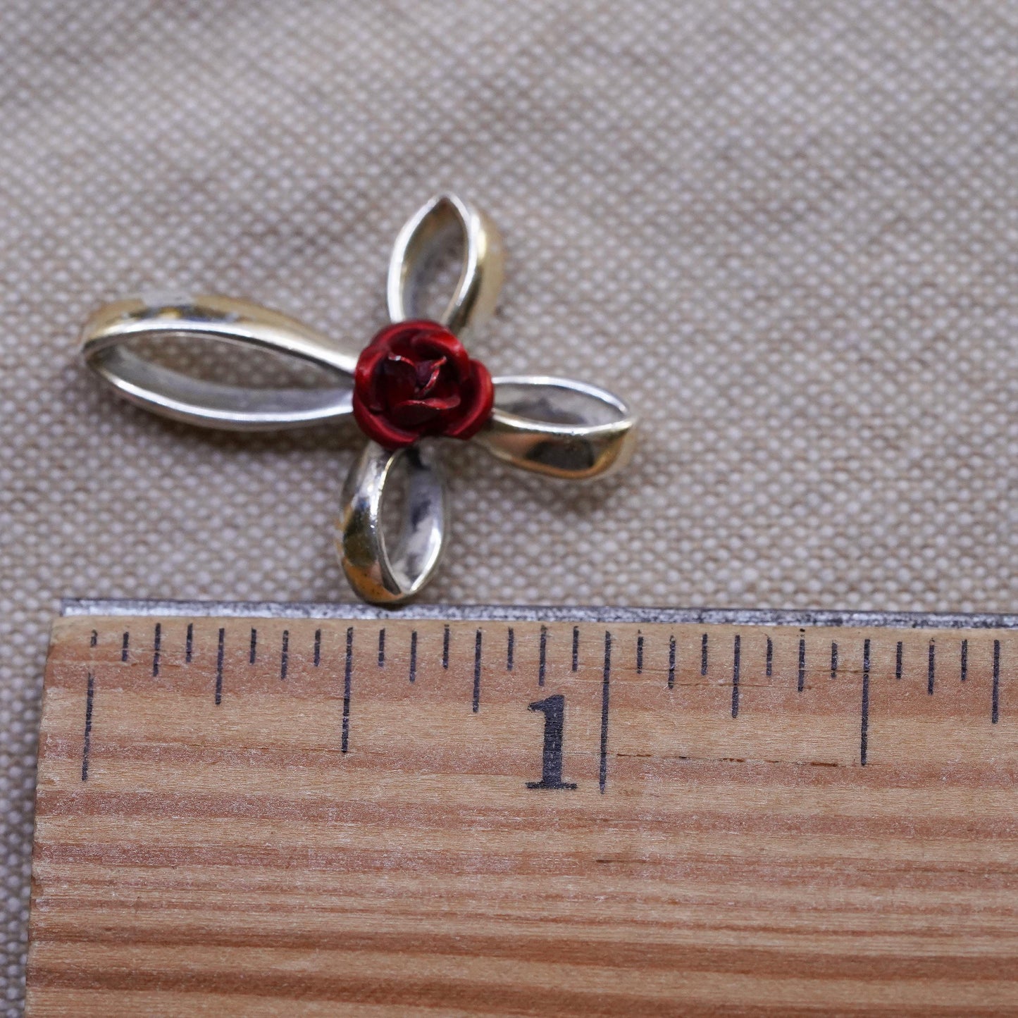 Vintage Sterling silver handmade pendant, 925 cross with rose flower