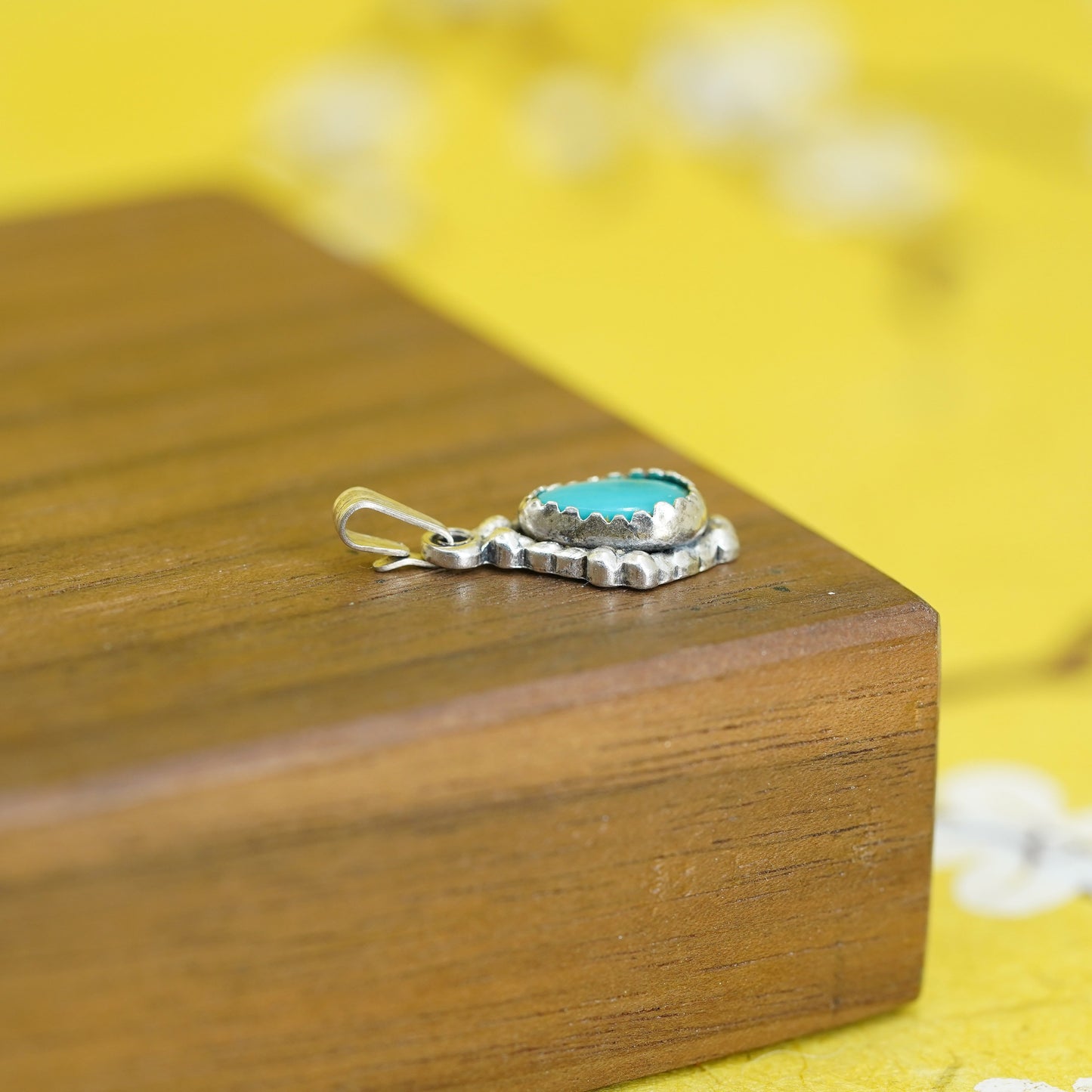Vintage Sterling silver handmade pendant with teardrop turquoise