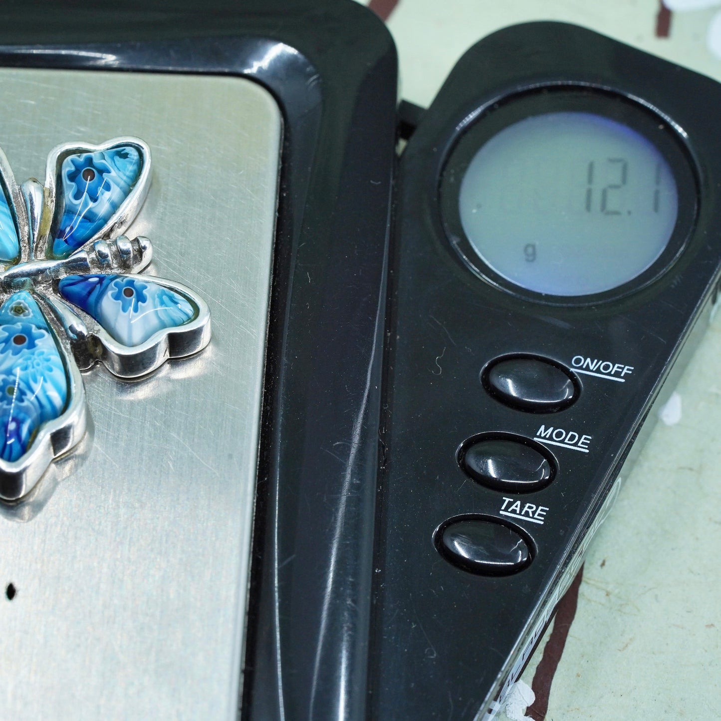 Italian Alan K sterling silver pendant, 925 silver butterfly, blue murano glass