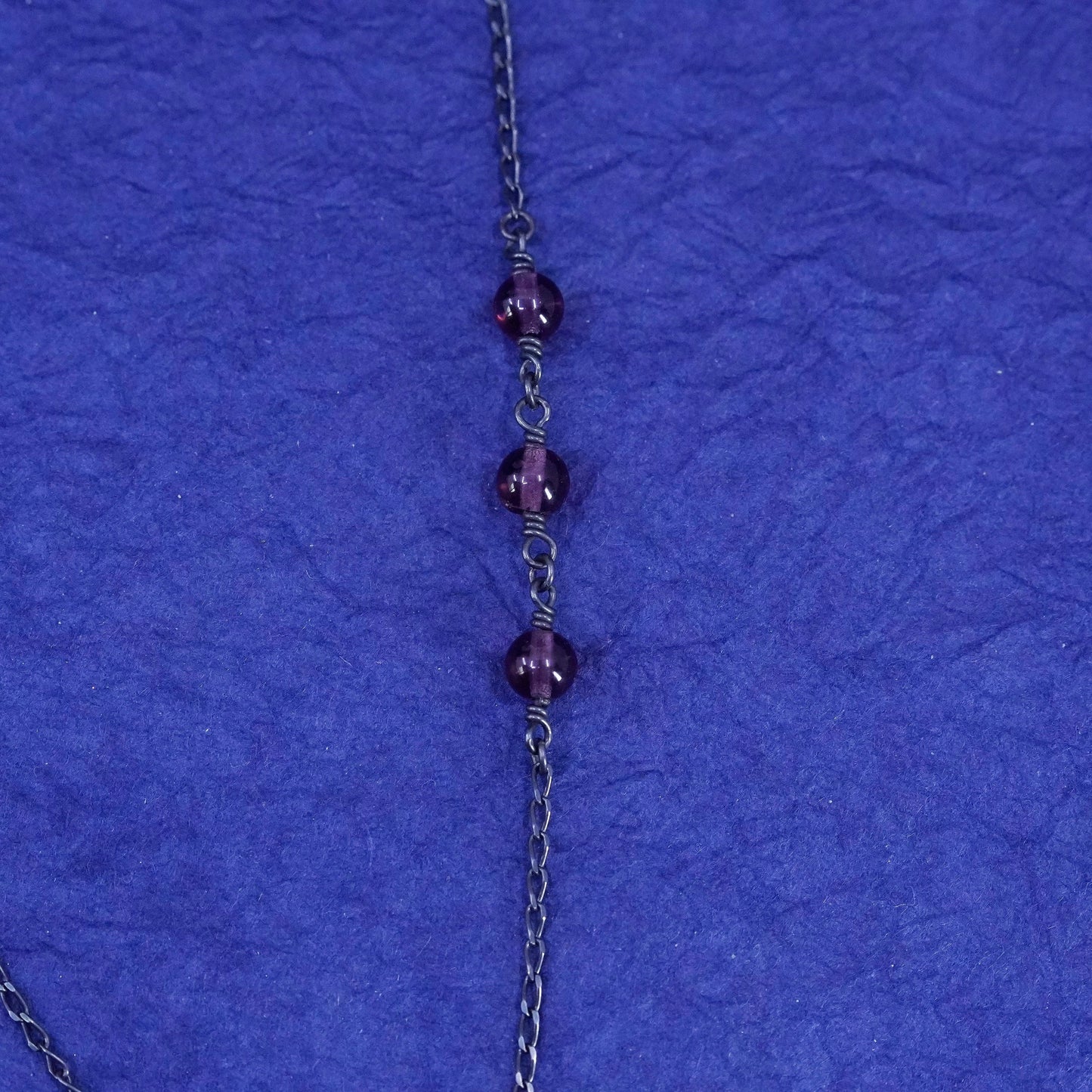 16”, STG Sterling silver handmade necklace, 925 curb chain with garnet beads