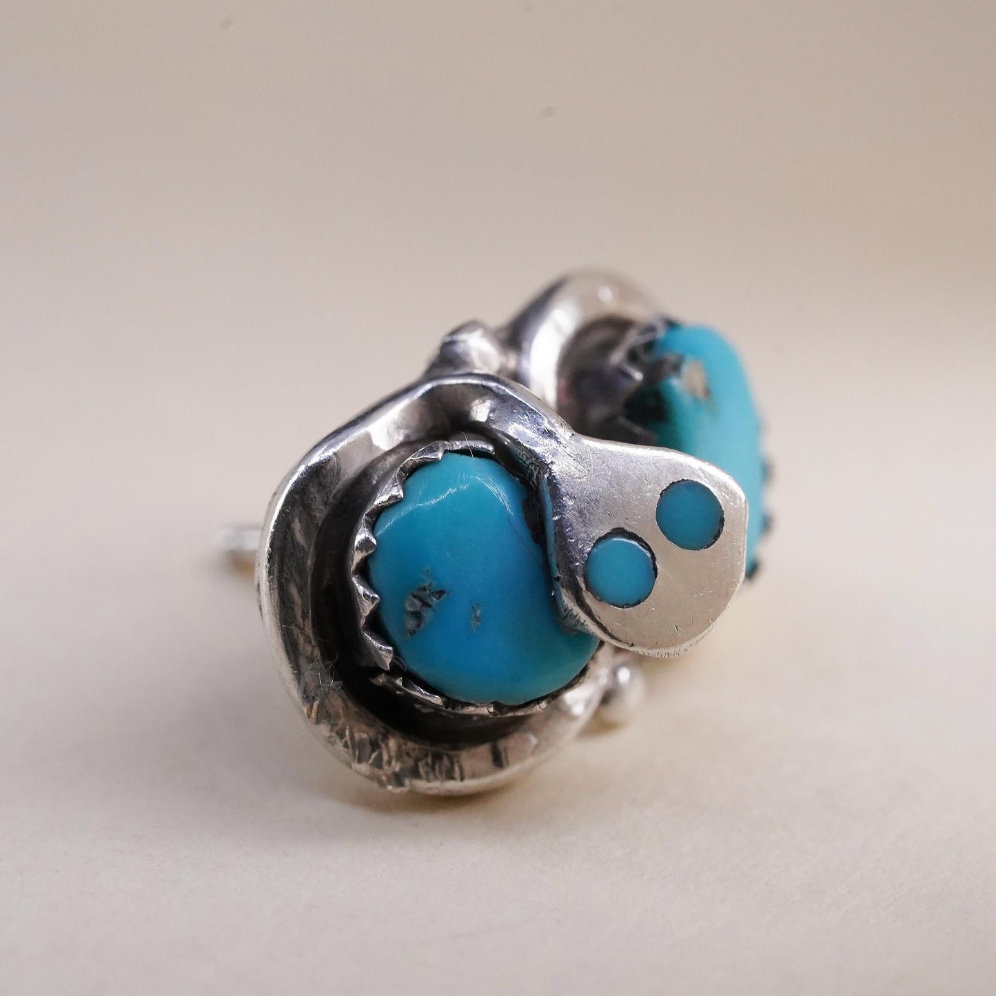 Native American Effie Calavaza Snake single earring. Sterling 925 silver stud
