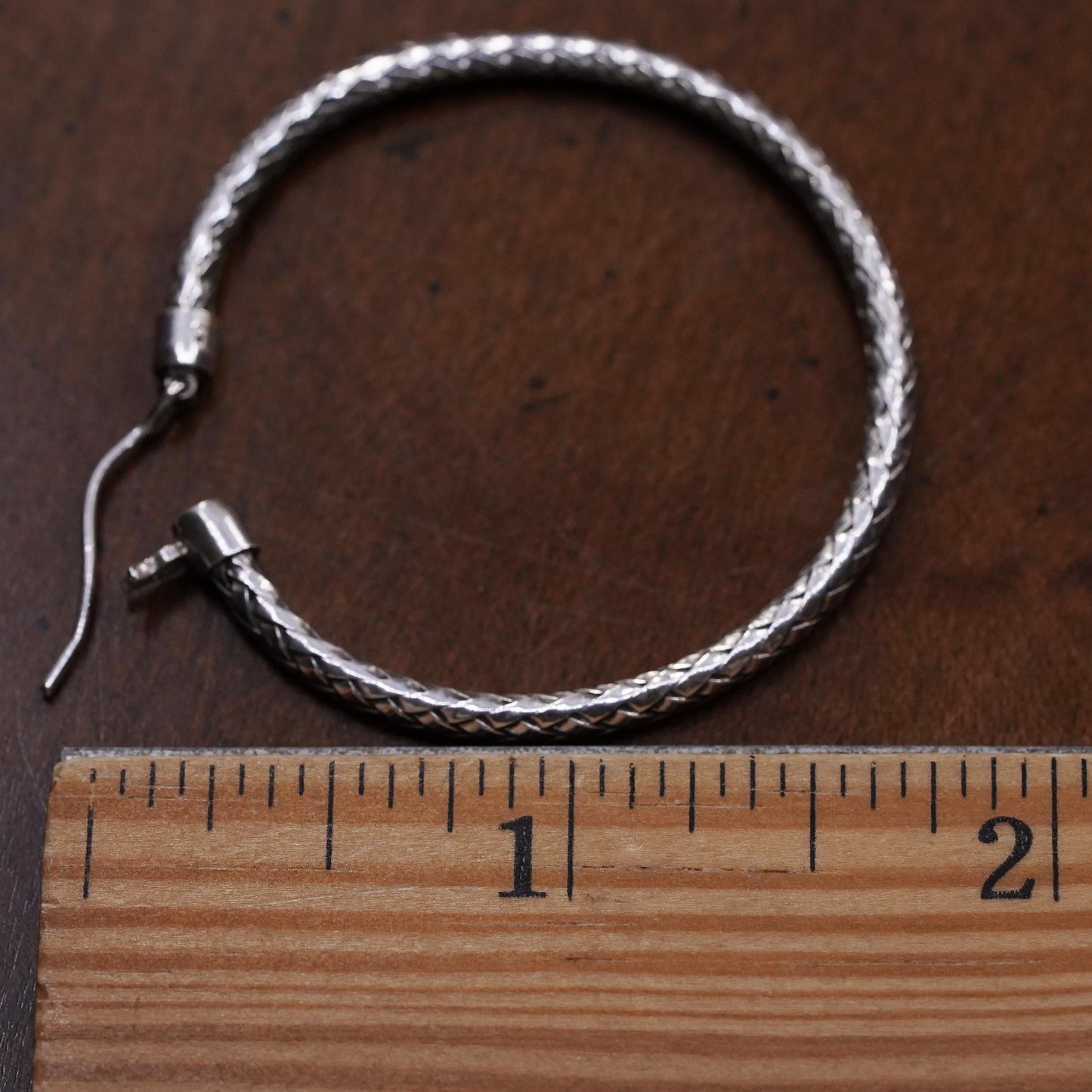 1.5", Vintage sterling 925 silver loop single earring, woven braided hoop