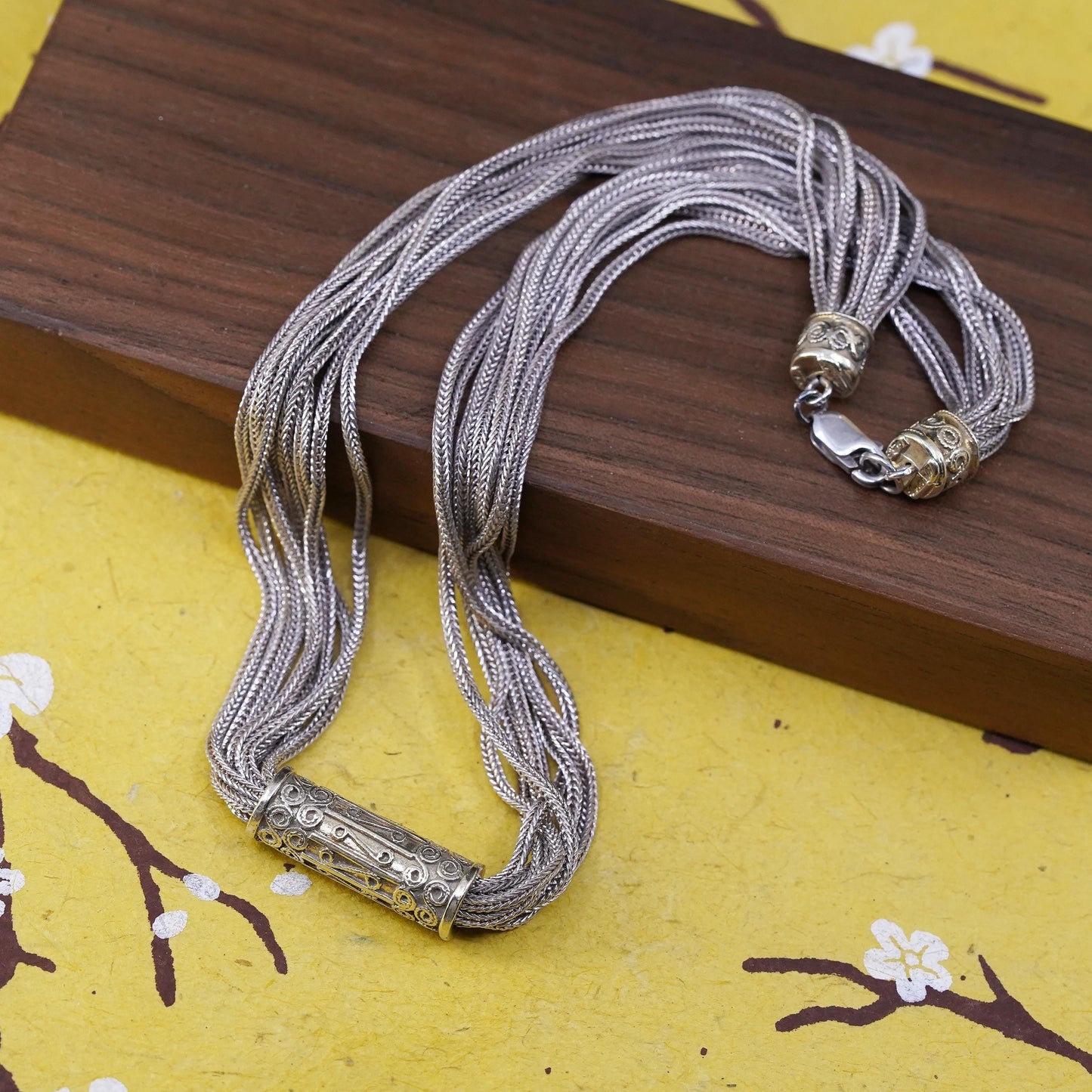 16”, Anatoli Sterling Silver / 925 wheat chain Necklace bar slide pendant