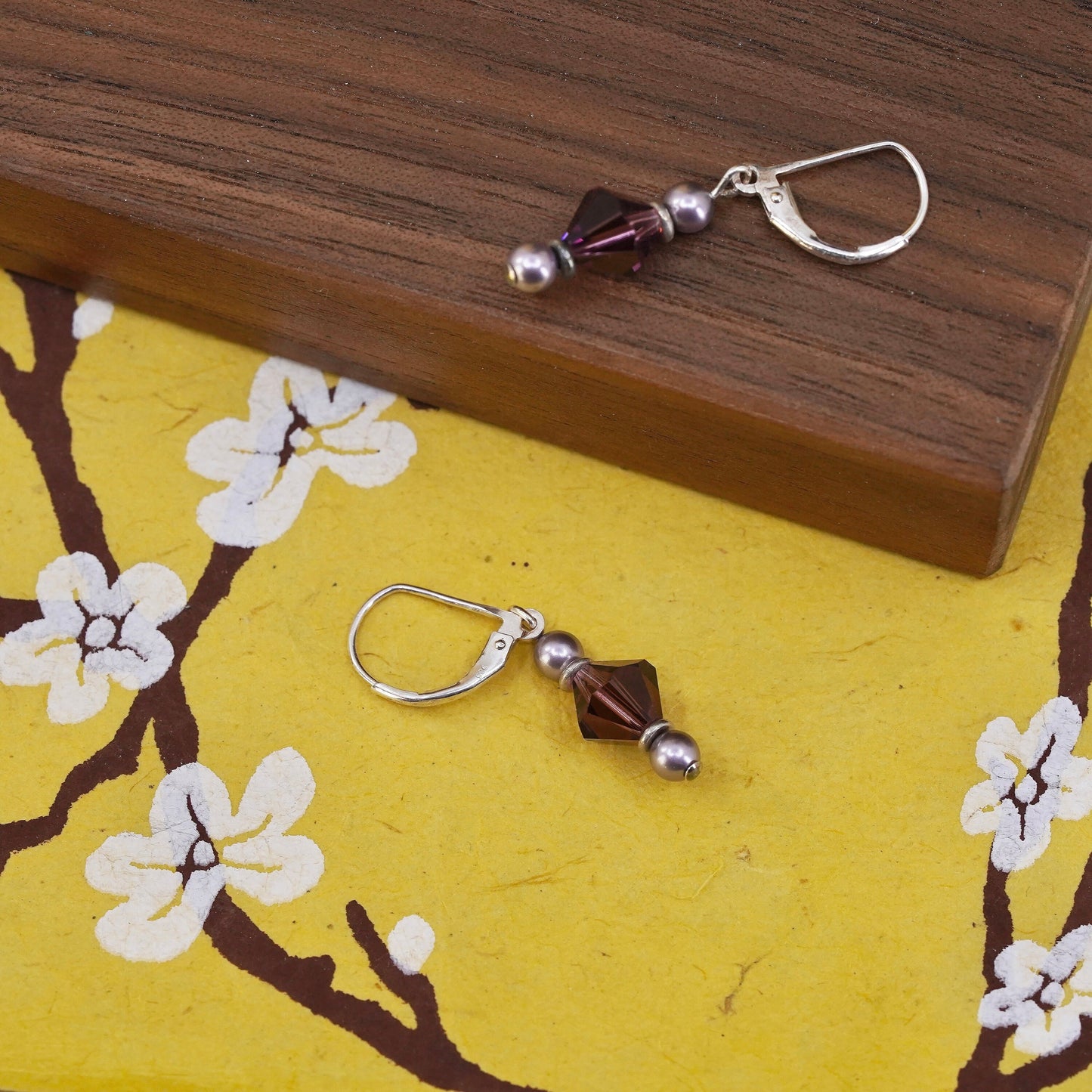 Vintage Sterling 925 silver handmade earrings with amethyst
