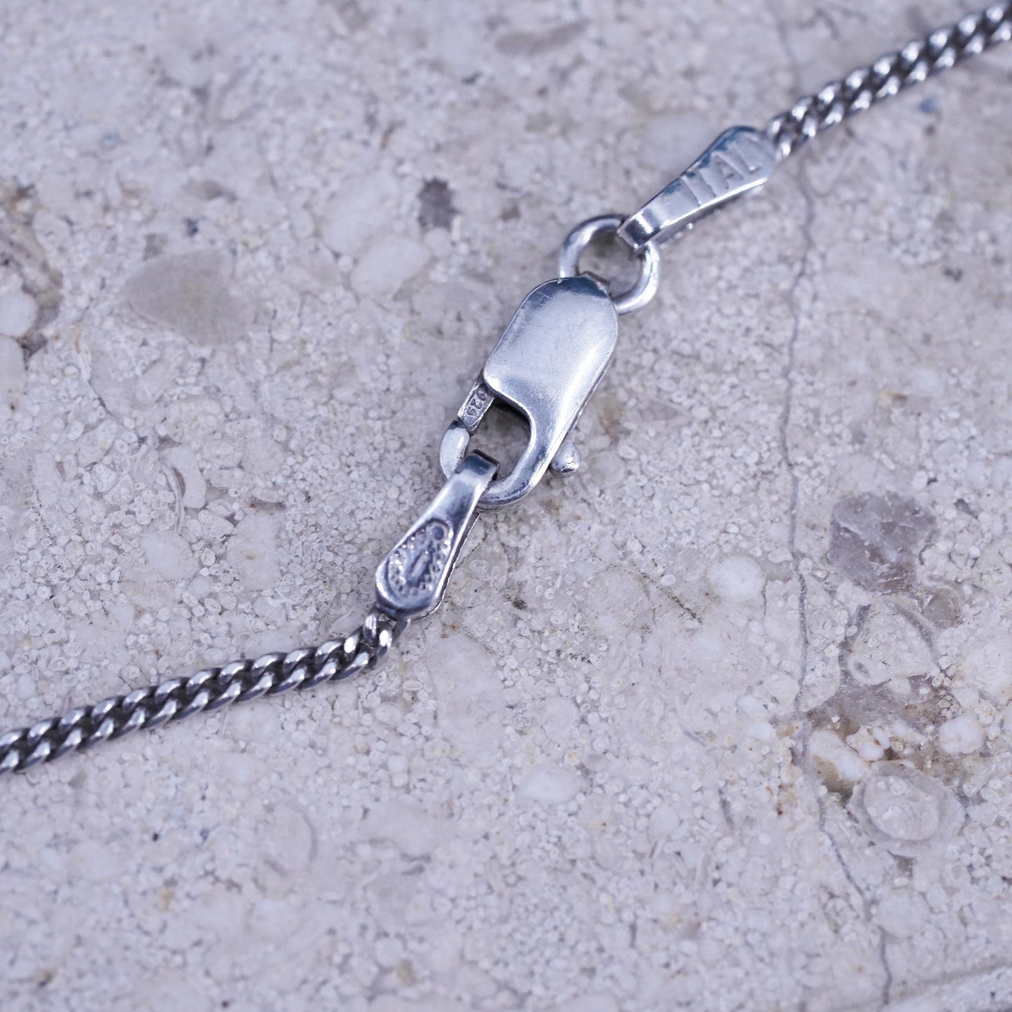 17", 1mm, vintage Italy Sterling silver necklace, 925 curb chain
