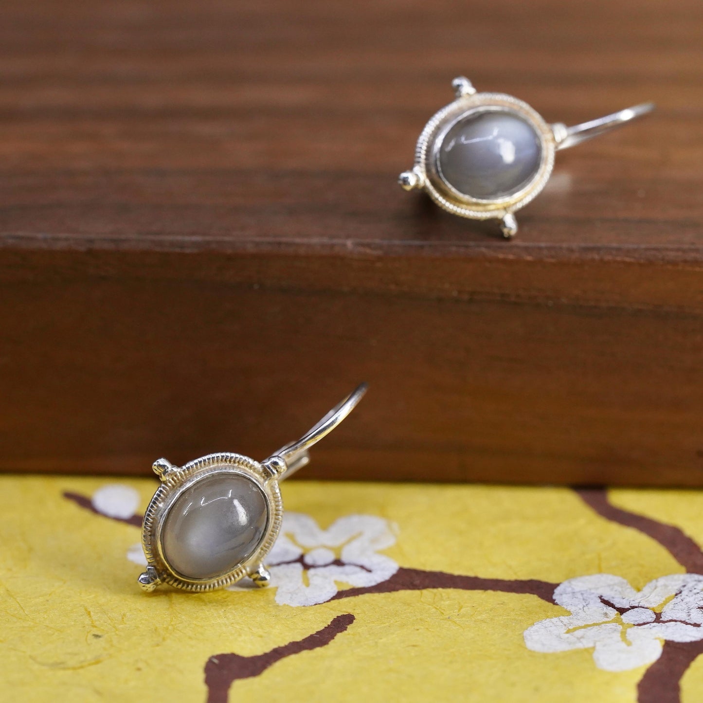 Vintage Sterling 925 silver handmade earrings with oval shaped white moonstone