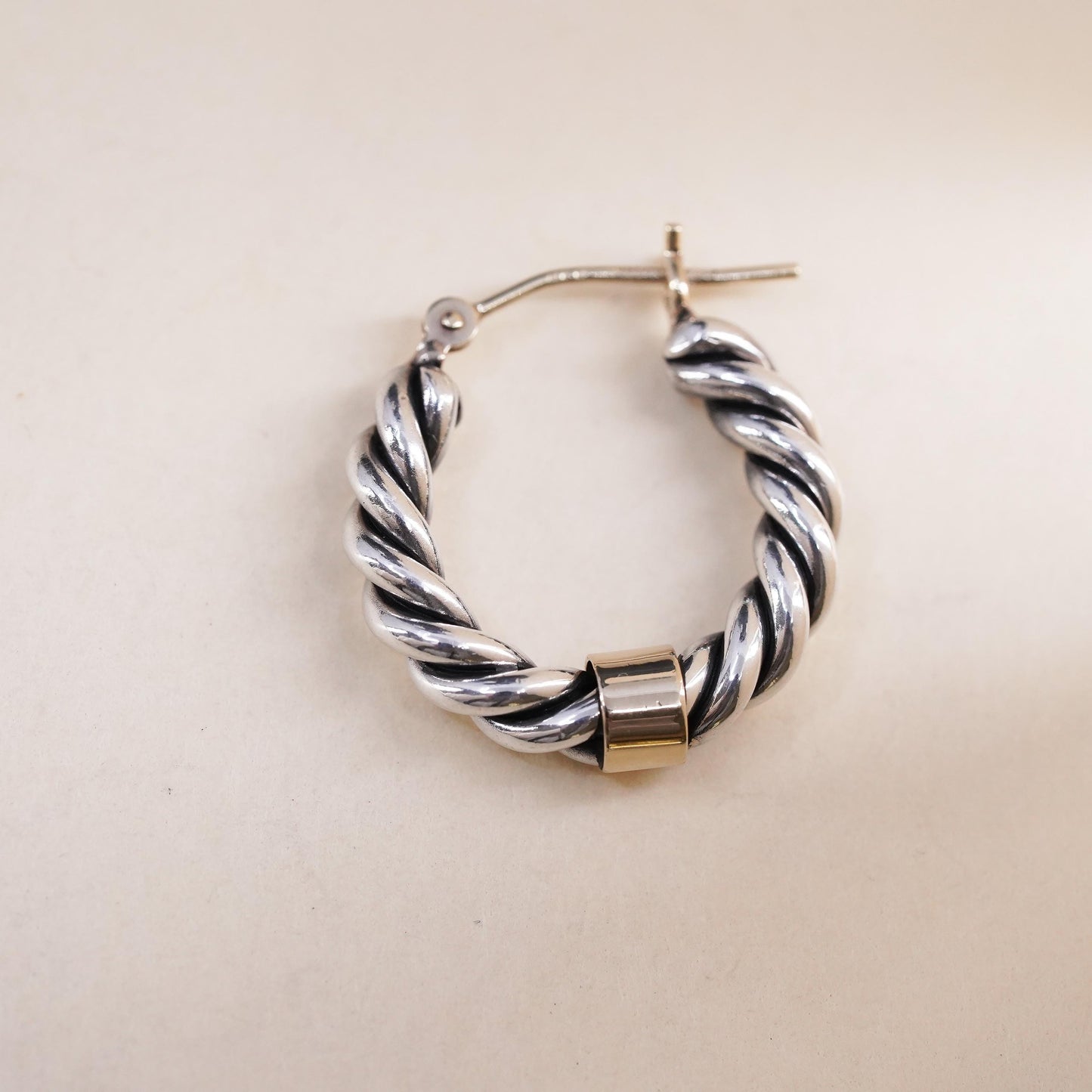 0.75” NABCO Sterling Silver 14k Gold Twisted Cable Rope Hoop single 1 earring