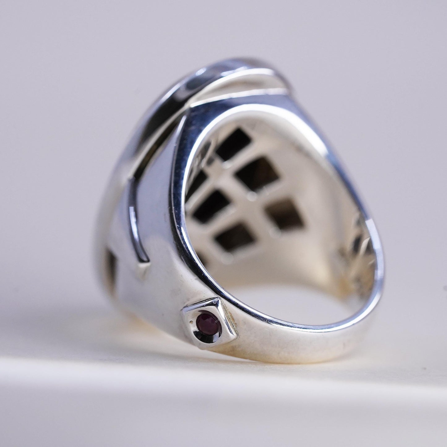 Size 8.25, Ella 925 Sterling Silver Red Tiger Eye Ring, Large Oval Ring, Unisex