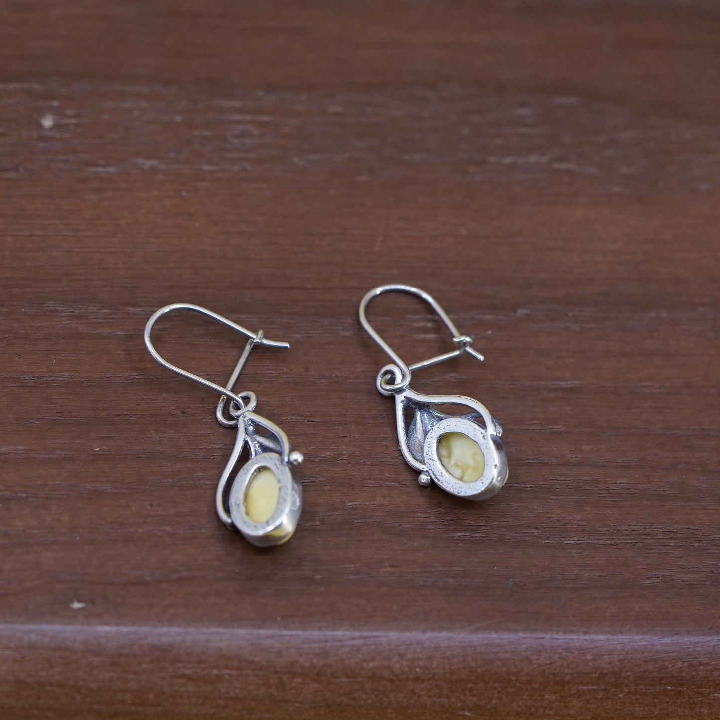 Vintage Israel Sterling silver handmade earrings, 925 leaves with white jasper
