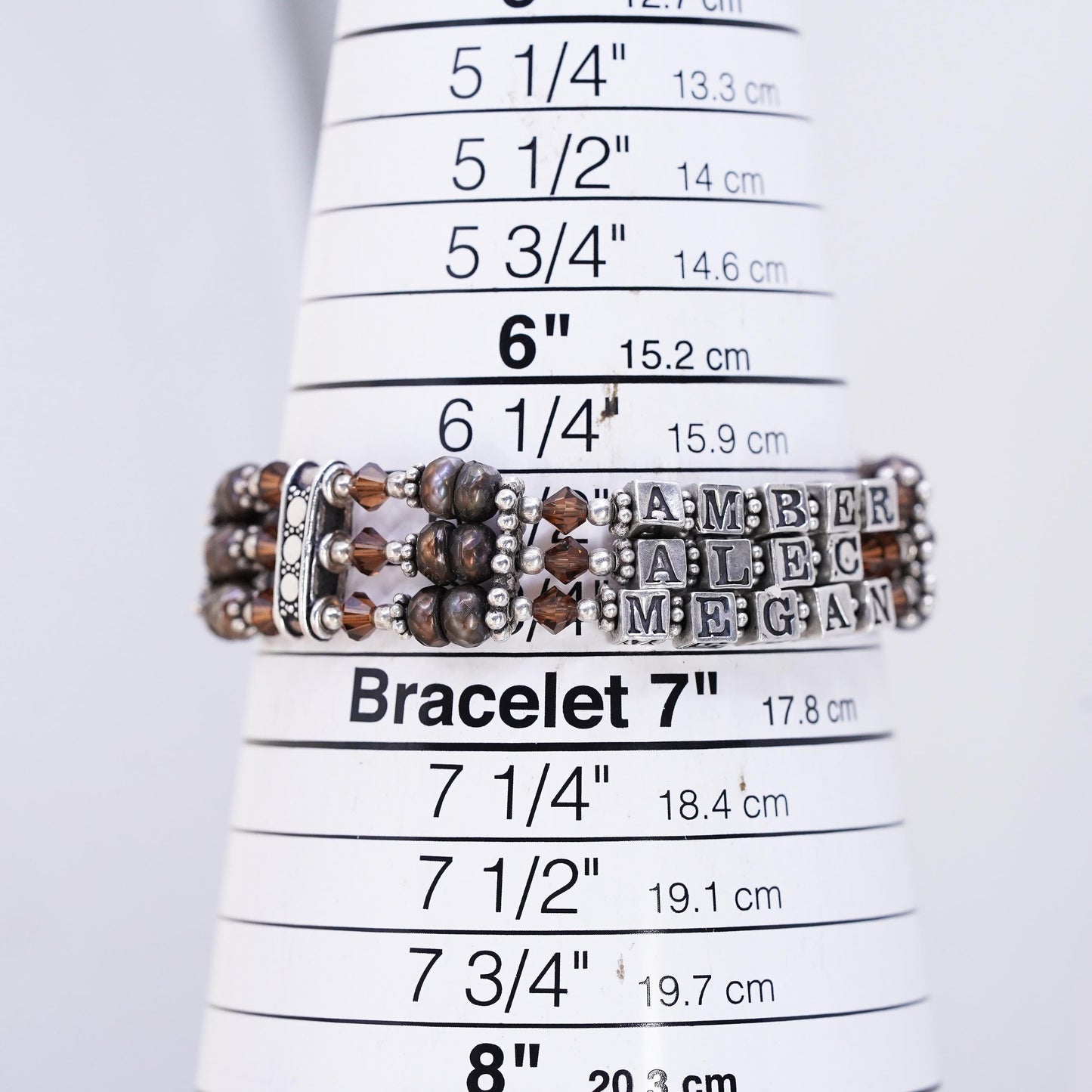 6.5”, sterling silver bracelet multi strands 925 pearl name Amber Alec Megan