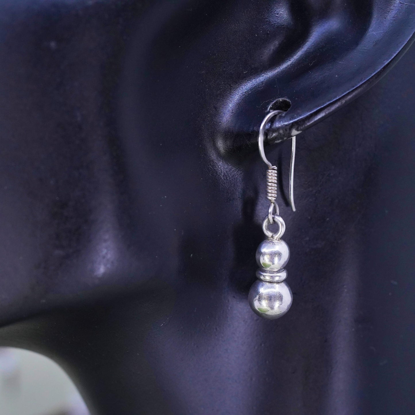 Vintage sterling silver handmade earrings, 925 silver beads dangles