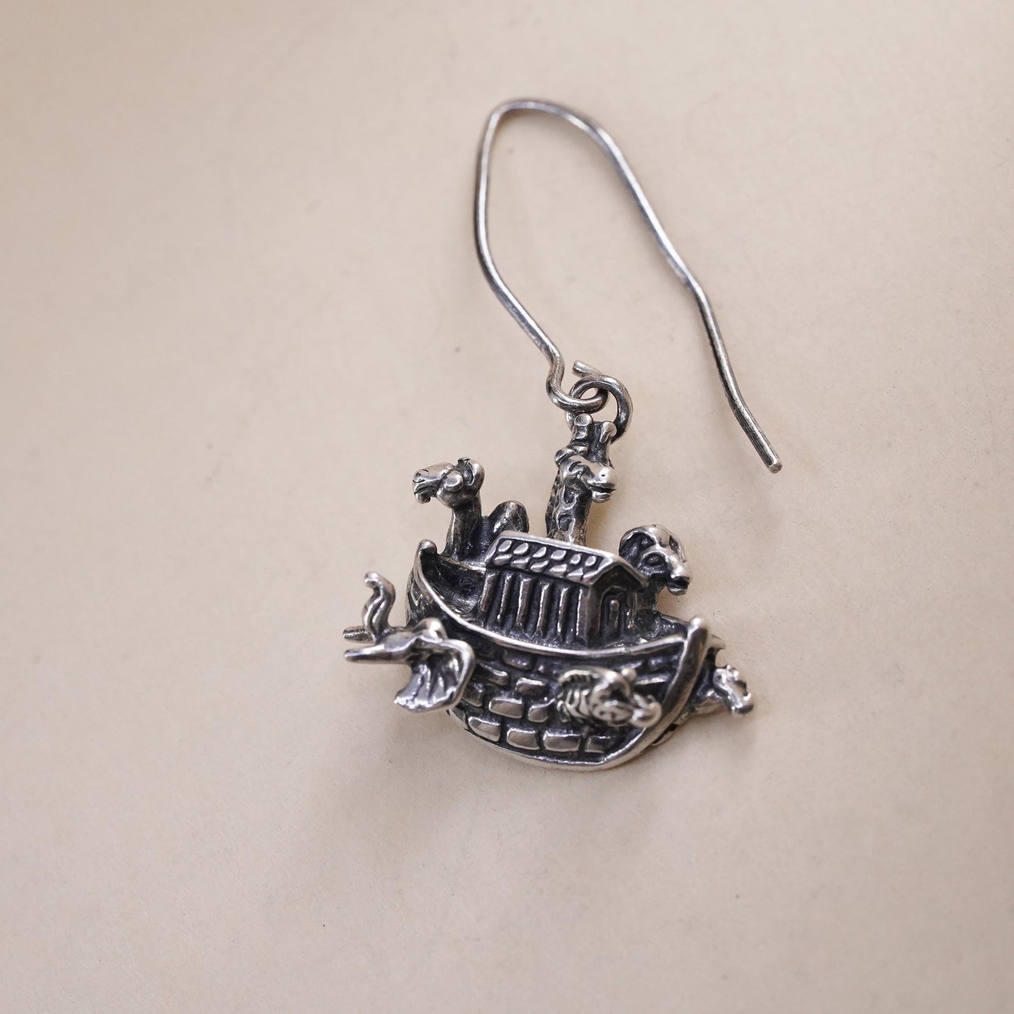 sterling silver single earring 925 Noah’s Ark boat charm zebra elephant giraffe