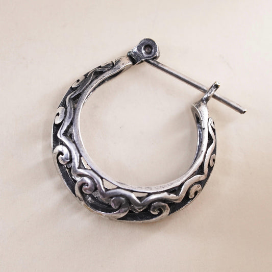 0.75”, Vintage sterling silver loop single earring, filigree primitive hoop
