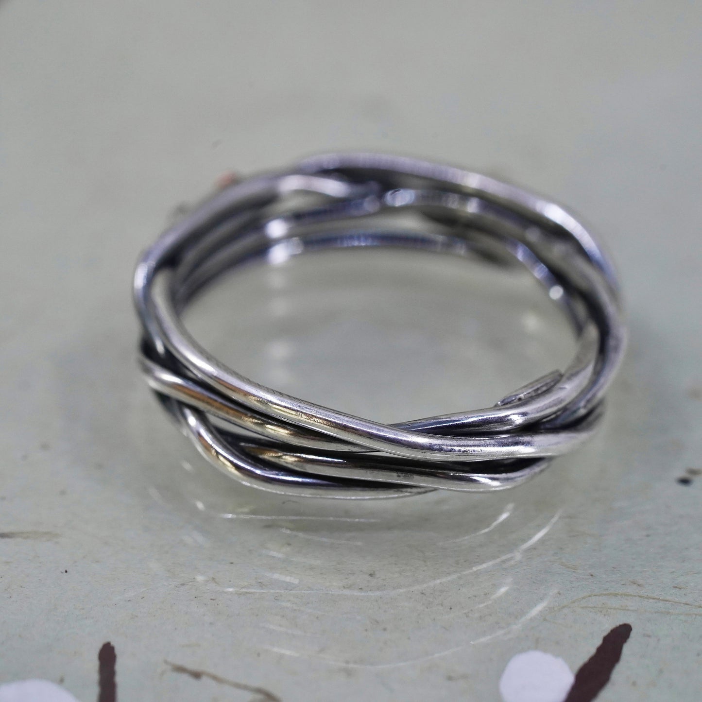 Size 10, two tone sterling silver entwined ring, 925 multiple band copper heart