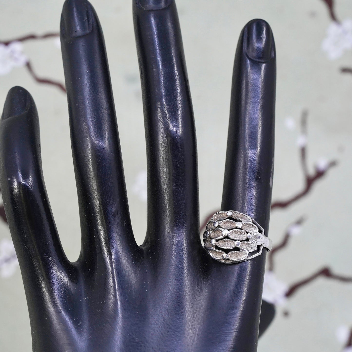 Size 6.5 vintage Sterling silver handmade ring, 925 beads band