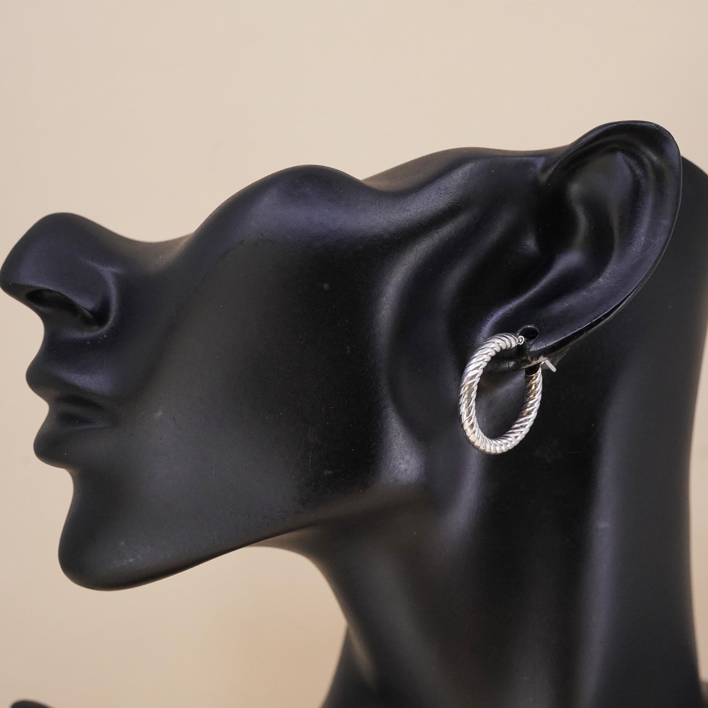 1", Vintage Italian sterling silver loop single earring, primitive twisted hoop