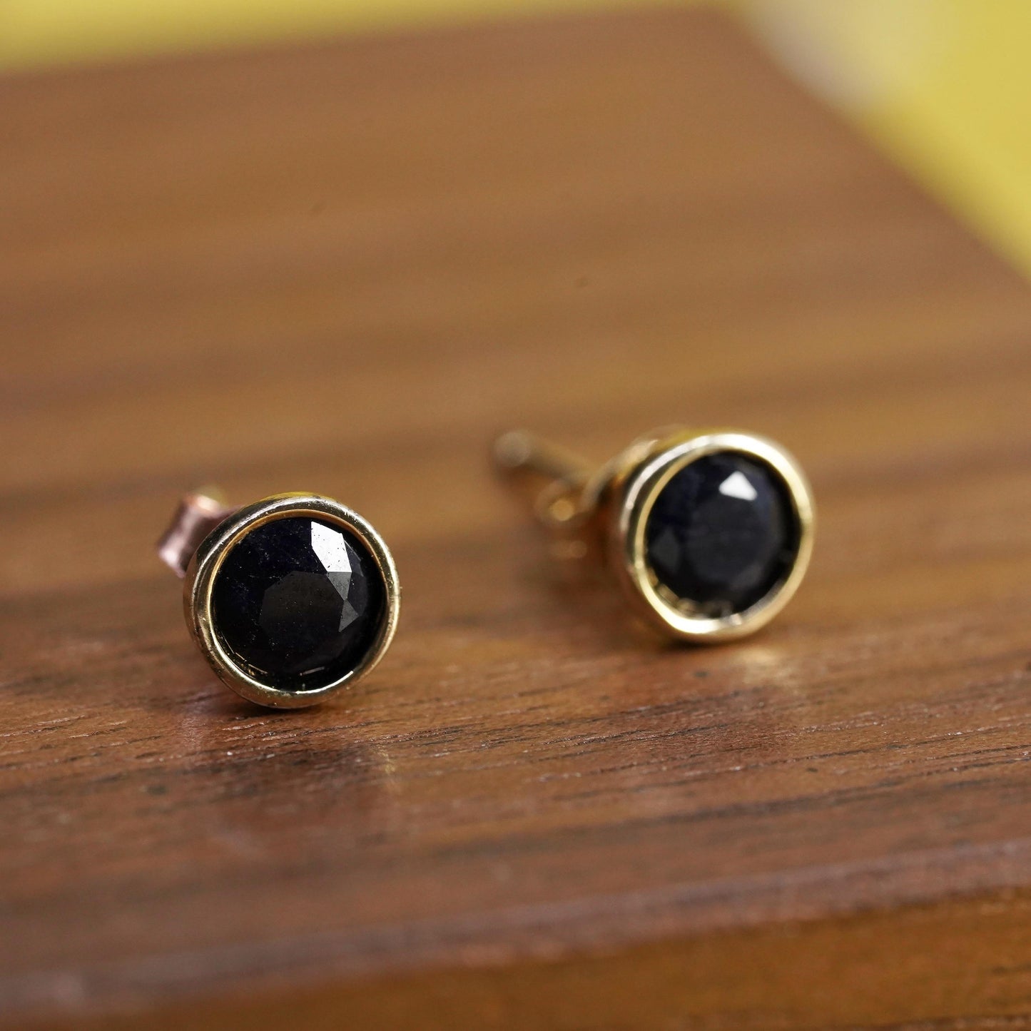 Vintage vermeil gold plated Sterling silver earrings, 925 studs with sapphire