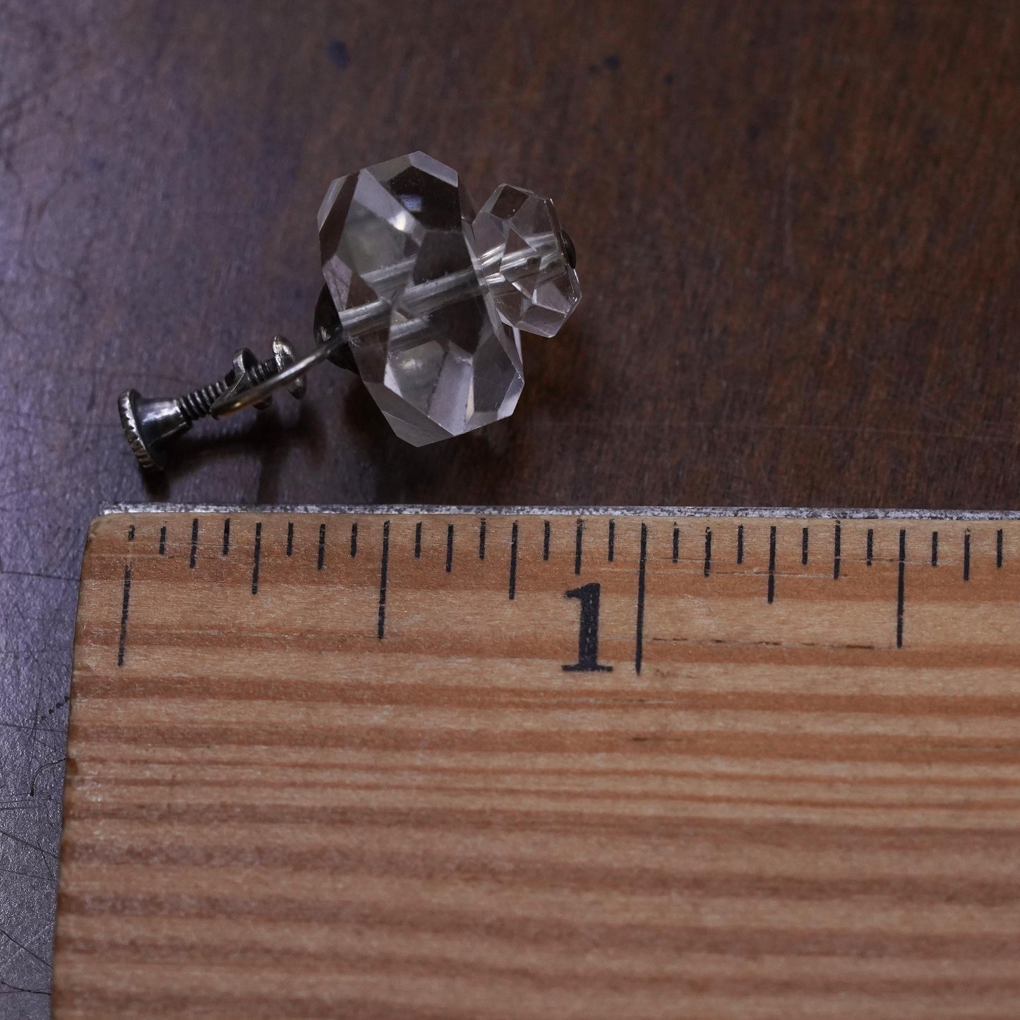 Vintage sterling silver handmade single earring, 925 screw back with crystal